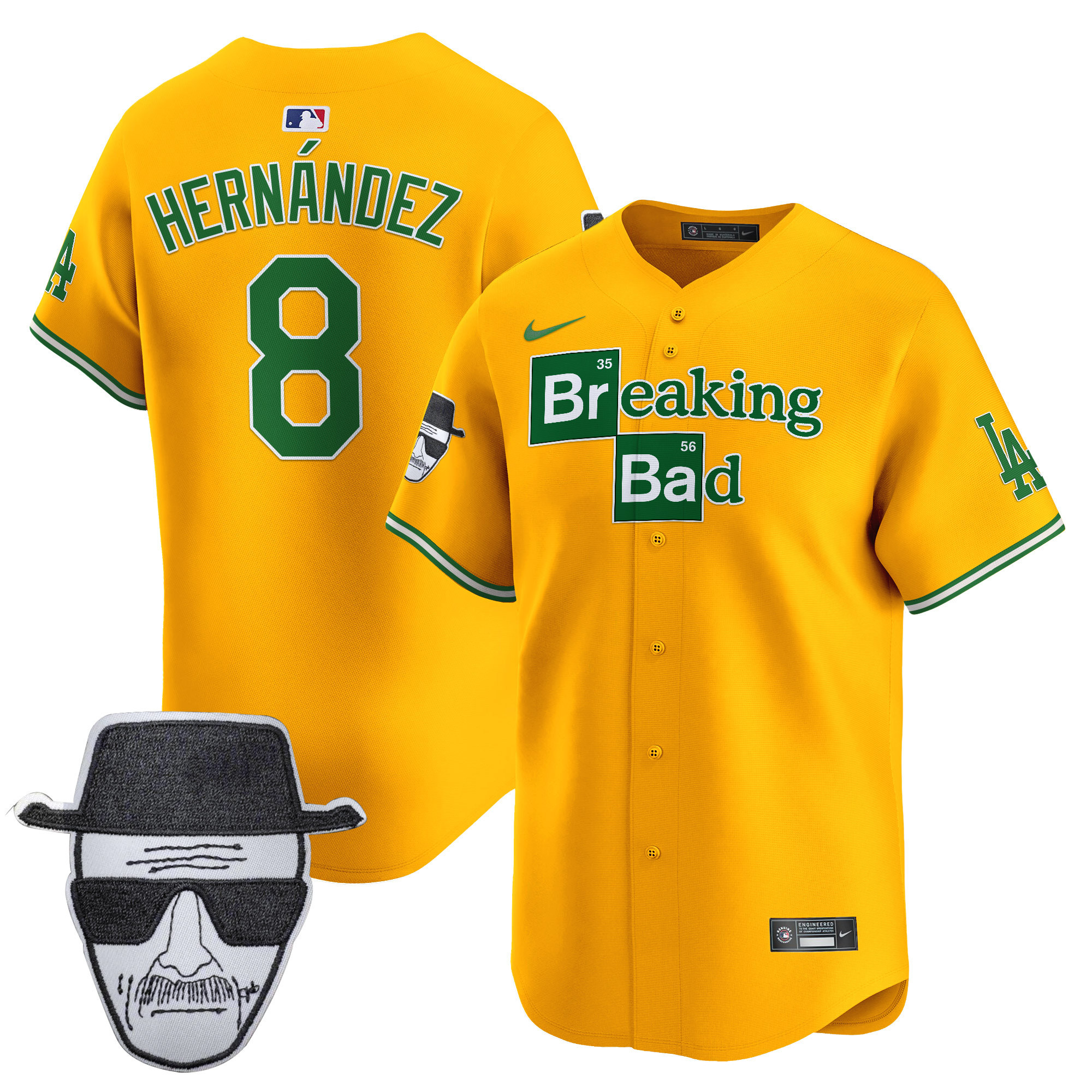 Men's Dodgers Breaking Bad Walter White Patch Vapor Premier Limited Jersey - All Stitched