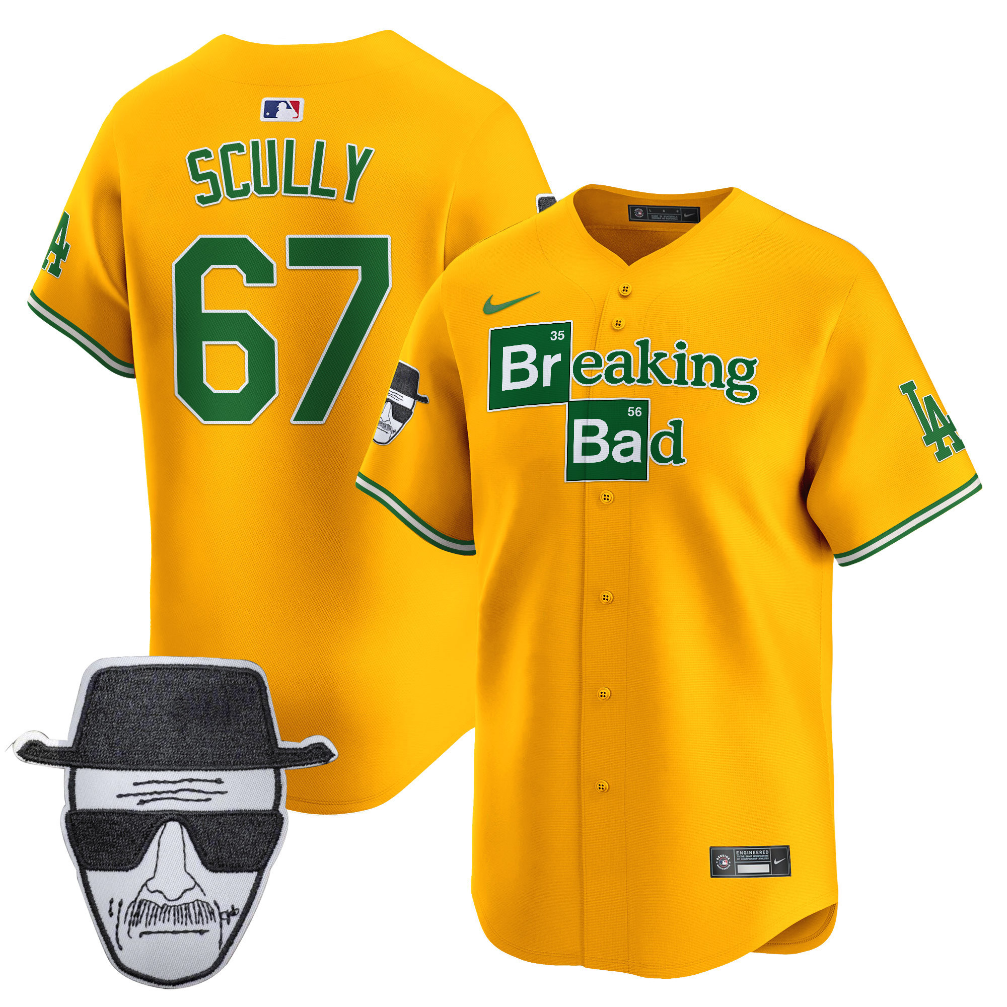 Men's Dodgers Breaking Bad Walter White Patch Vapor Premier Limited Jersey - All Stitched
