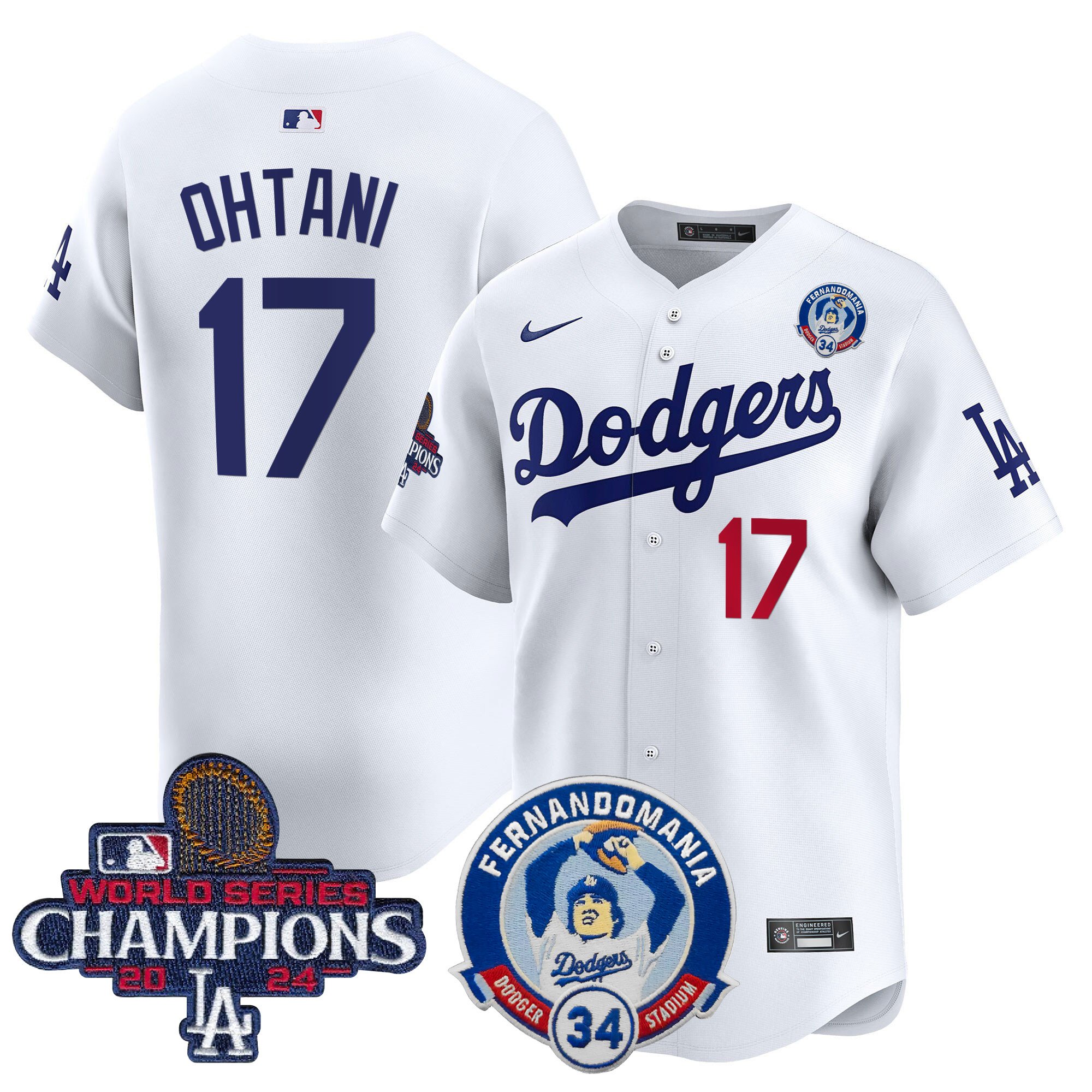 Men's Dodgers Fernando & 2024 World Series Champions Patch Vapor Premier Limited Jersey V2 - All Stitched