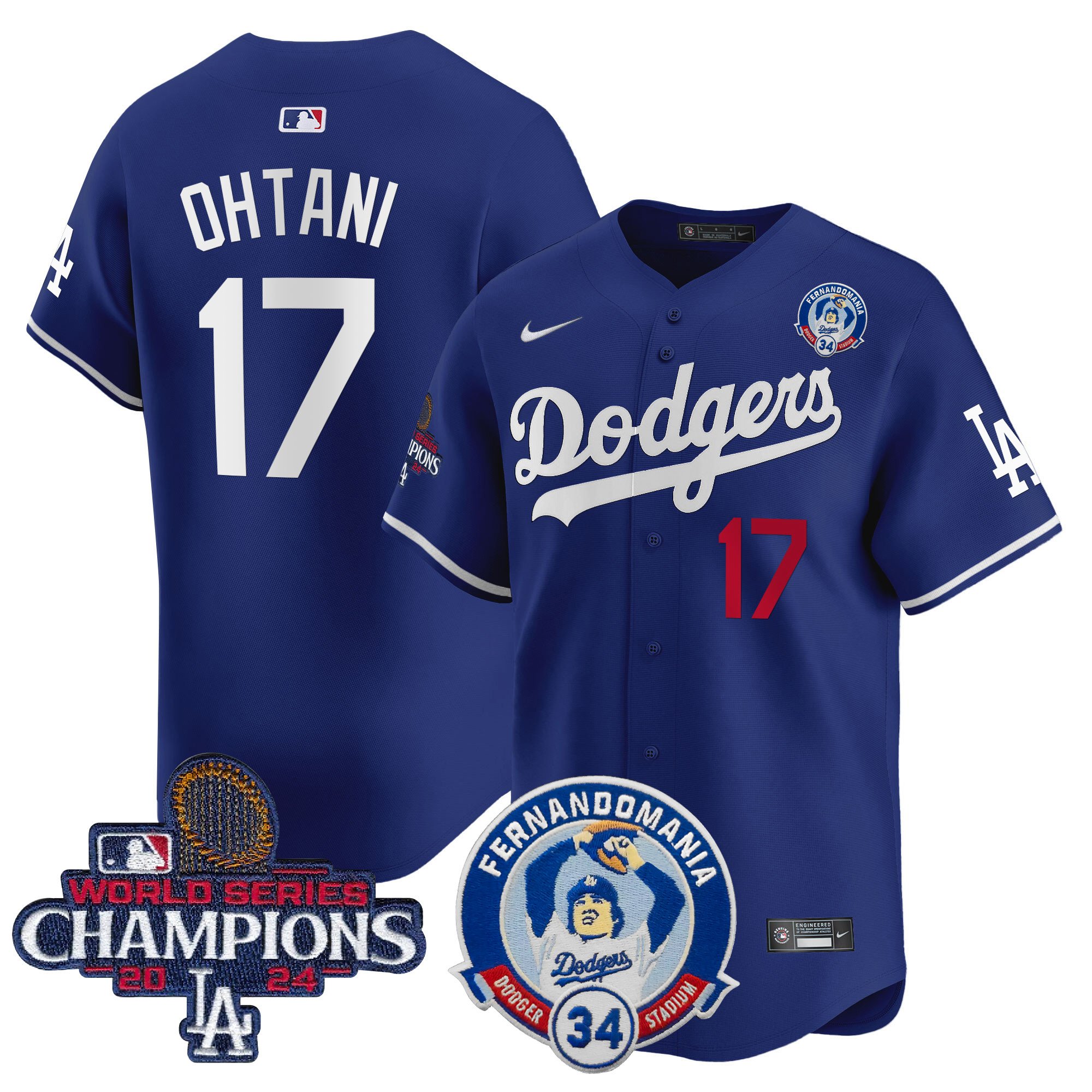 Men's Dodgers Fernando & 2024 World Series Champions Patch Vapor Premier Limited Jersey V2 - All Stitched