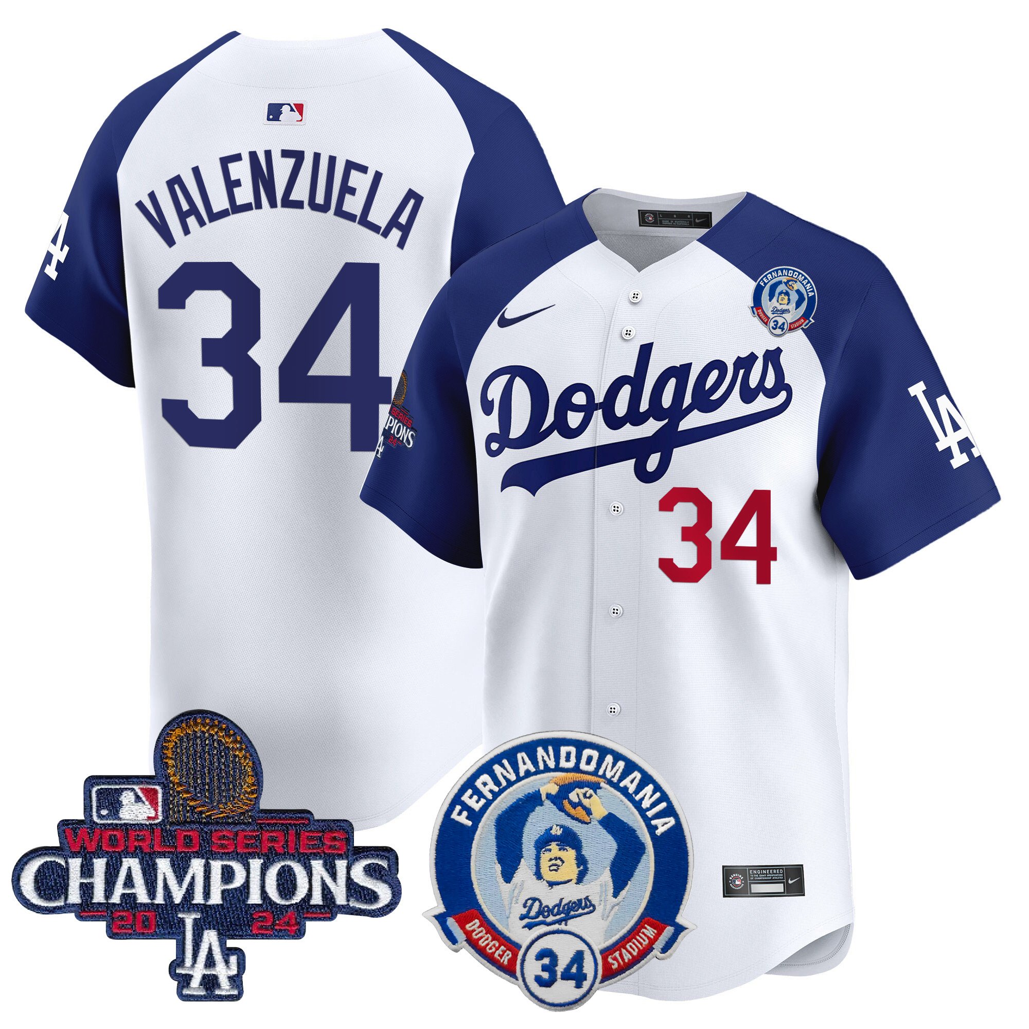 Men's Dodgers Fernando & 2024 World Series Champions Patch Vapor Premier Limited Jersey V2 - All Stitched