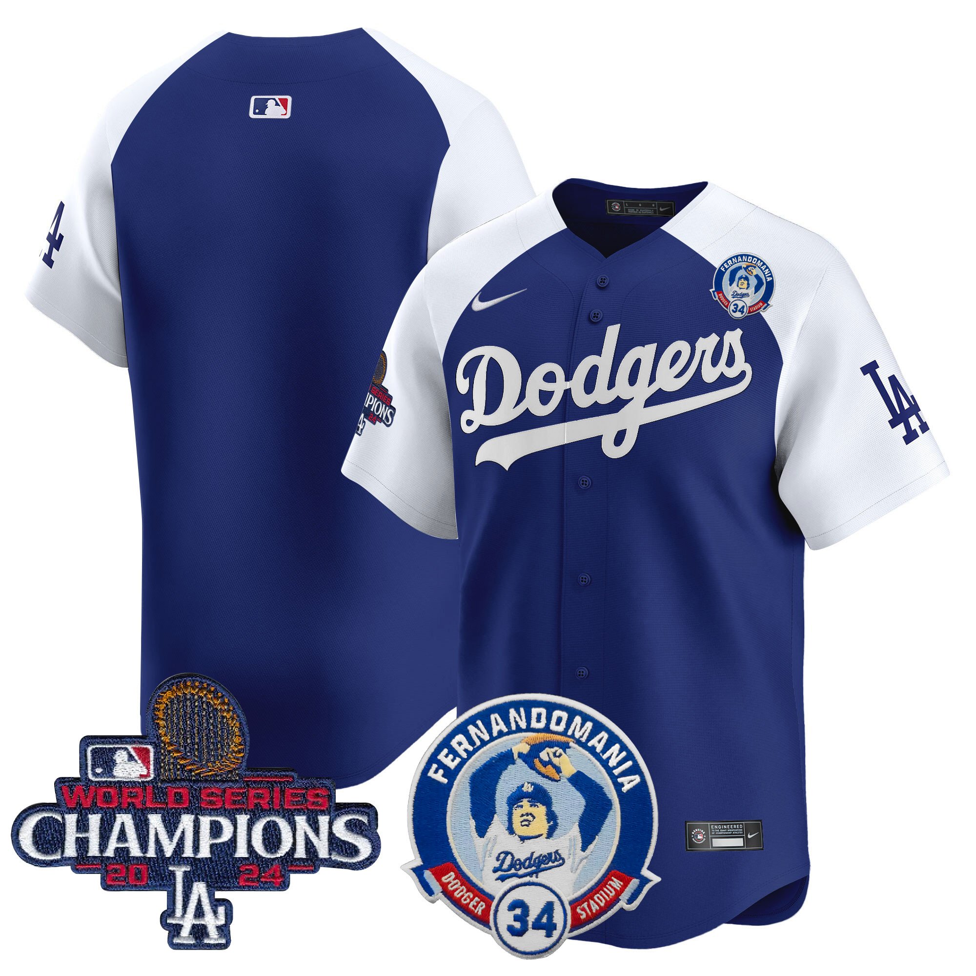 Men's Dodgers Fernando & 2024 World Series Champions Patch Vapor Premier Limited Jersey V2 - All Stitched