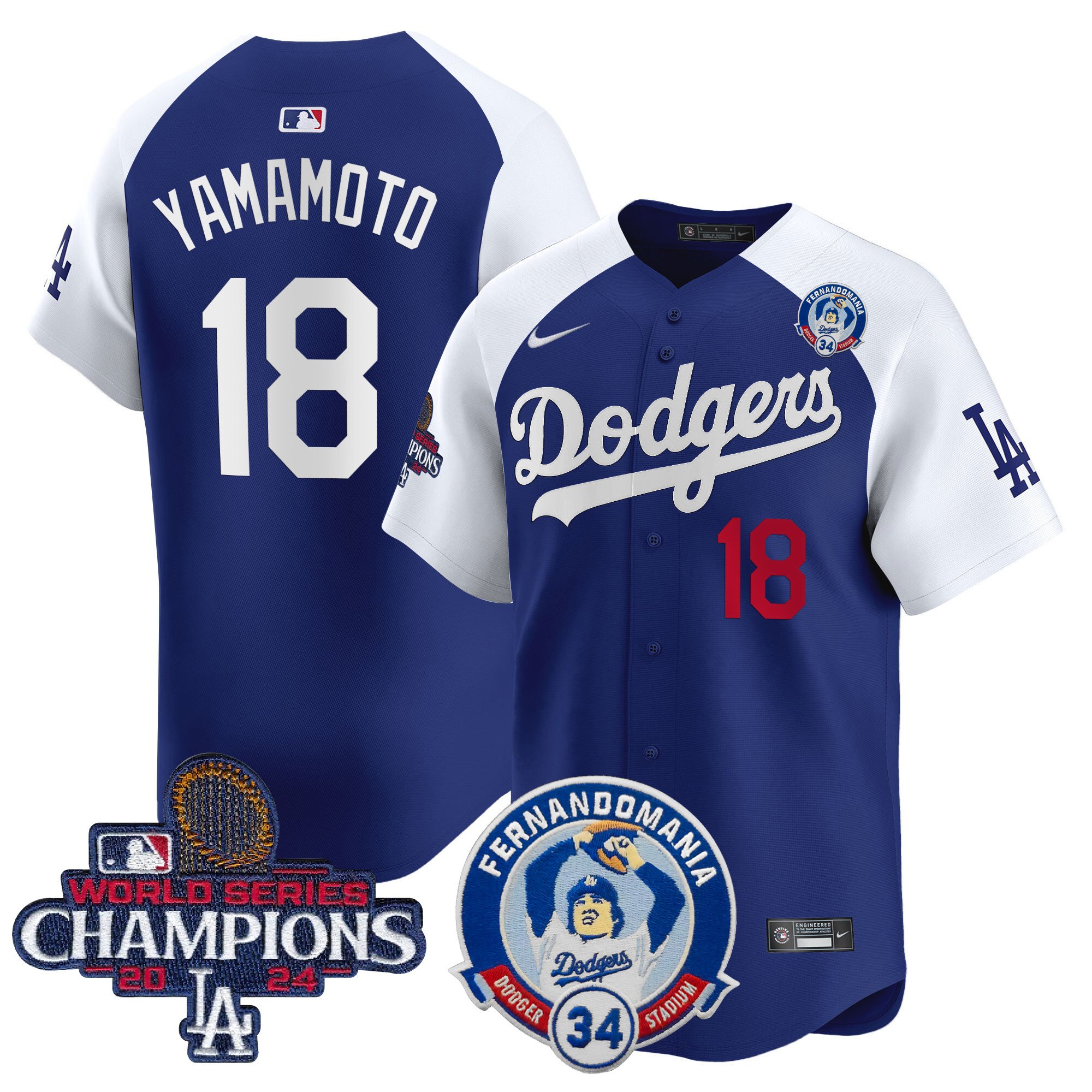 Men's Dodgers Fernando & 2024 World Series Champions Patch Vapor Premier Limited Jersey V2 - All Stitched