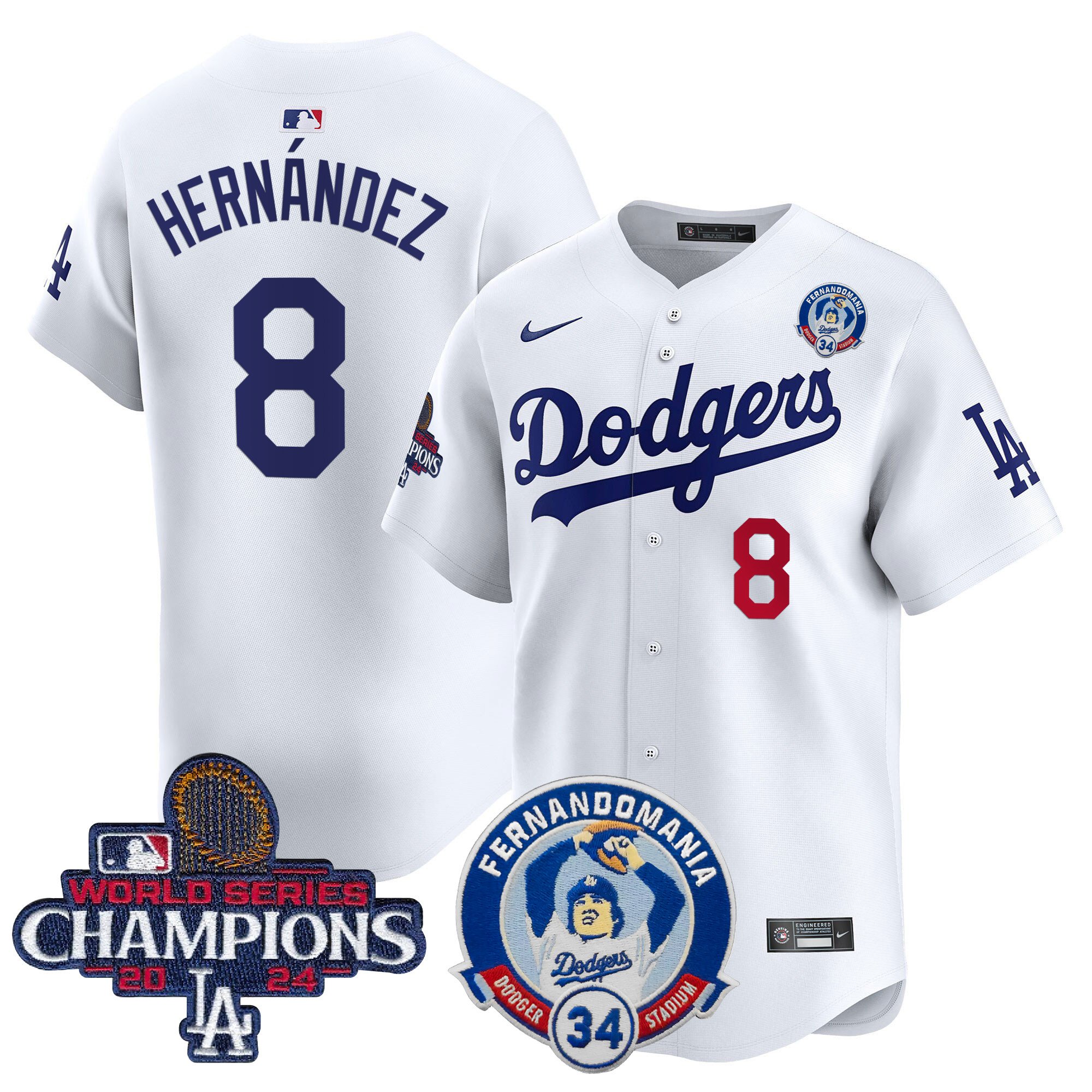 Men's Dodgers Fernando & 2024 World Series Champions Patch Vapor Premier Limited Jersey V2 - All Stitched
