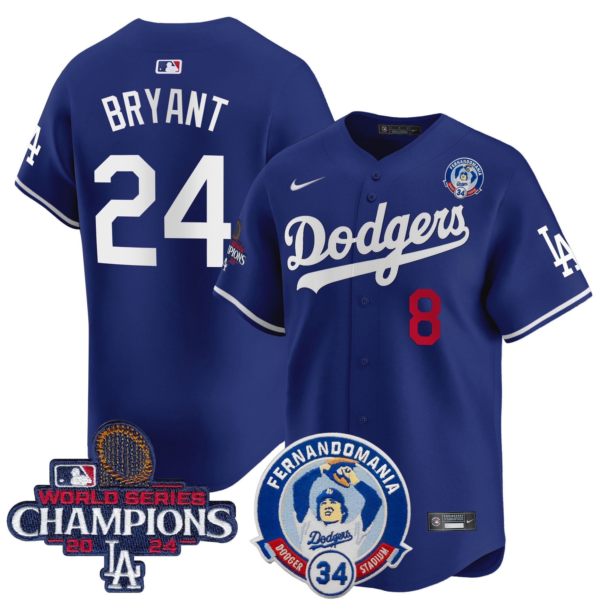Men's Dodgers Fernando & 2024 World Series Champions Patch Vapor Premier Limited Jersey V2 - All Stitched