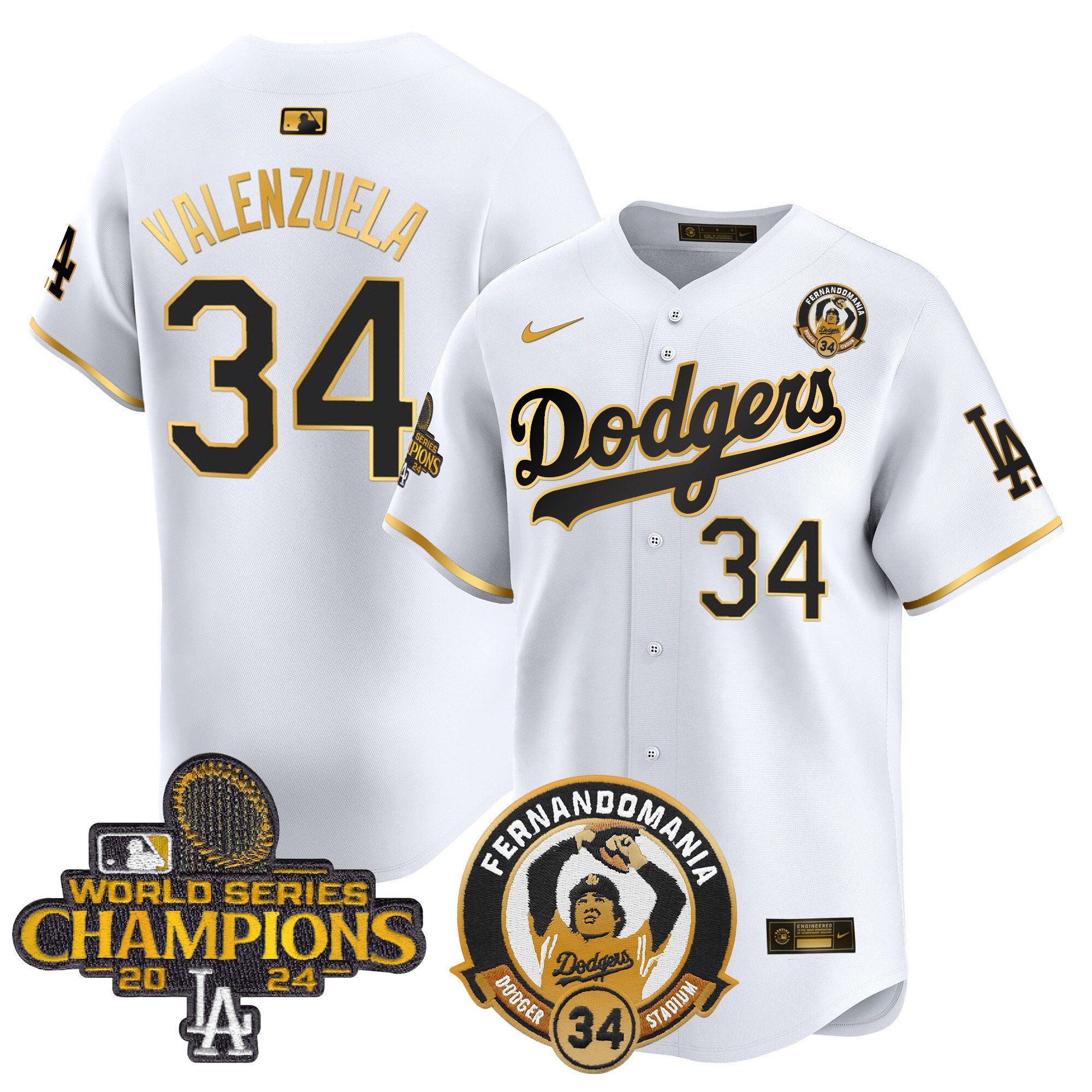 Men's Dodgers Fernando & 2024 World Series Champions Patch Vapor Premier Limited Jersey V2 - All Stitched
