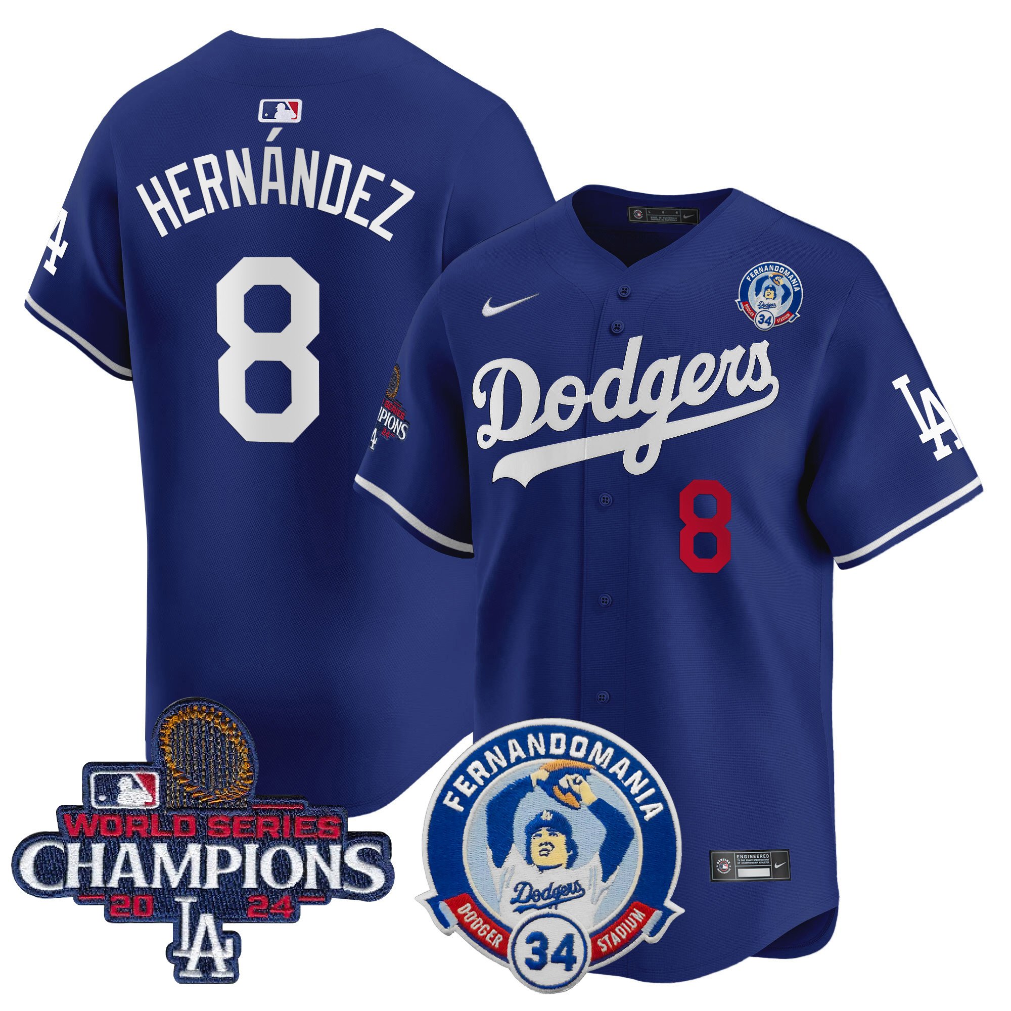 Men's Dodgers Fernando & 2024 World Series Champions Patch Vapor Premier Limited Jersey V2 - All Stitched