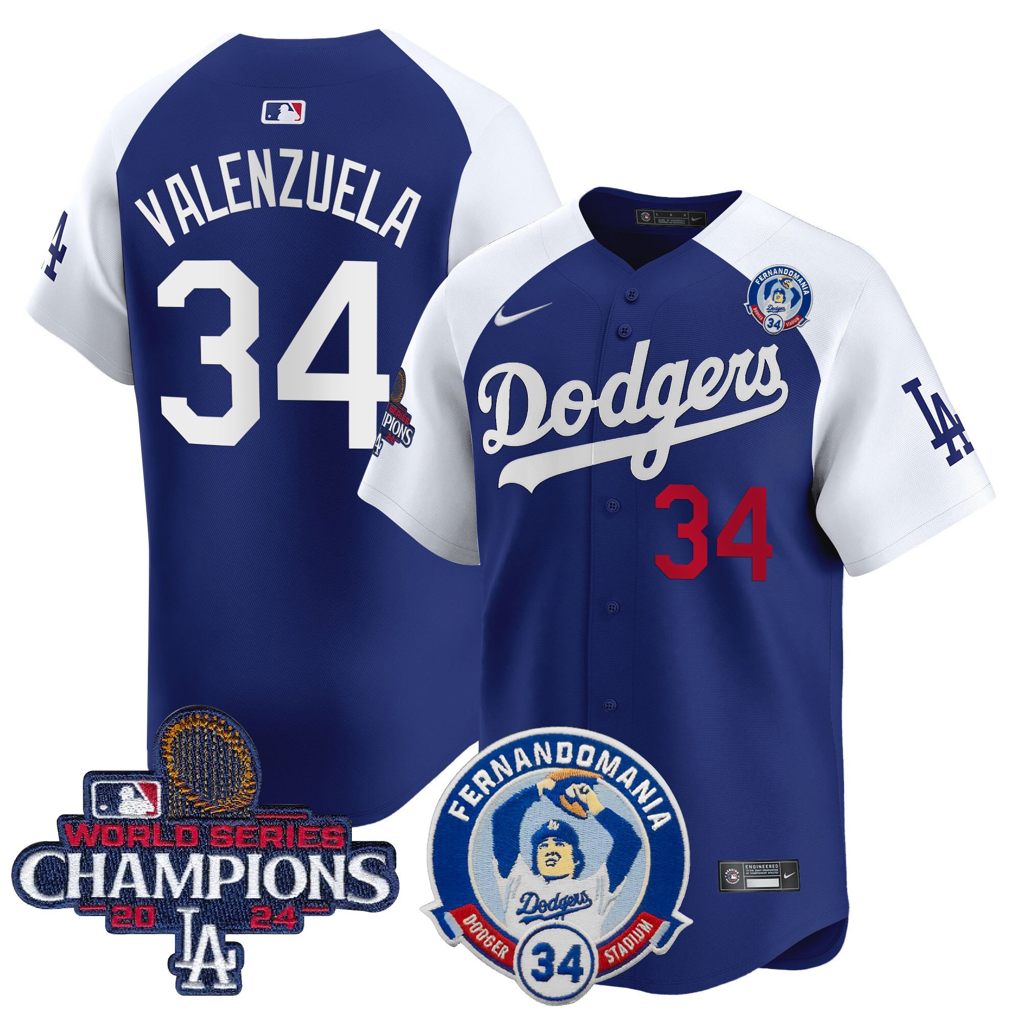 Men's Dodgers Fernando & 2024 World Series Champions Patch Vapor Premier Limited Jersey V2 - All Stitched