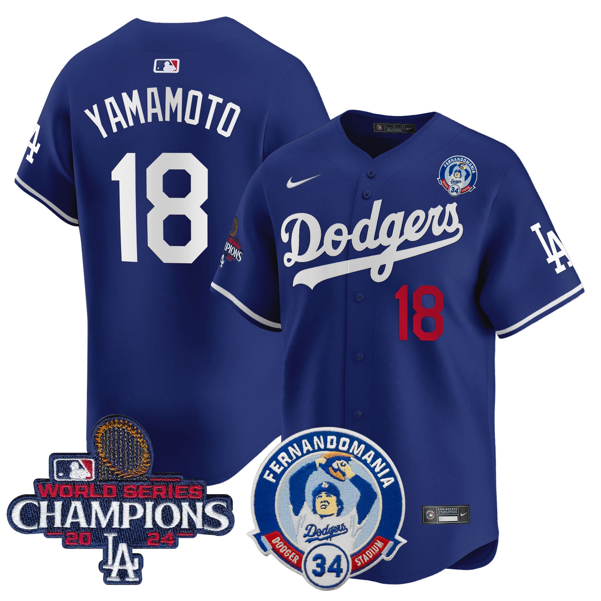 Men's Dodgers Fernando & 2024 World Series Champions Patch Vapor Premier Limited Jersey V2 - All Stitched