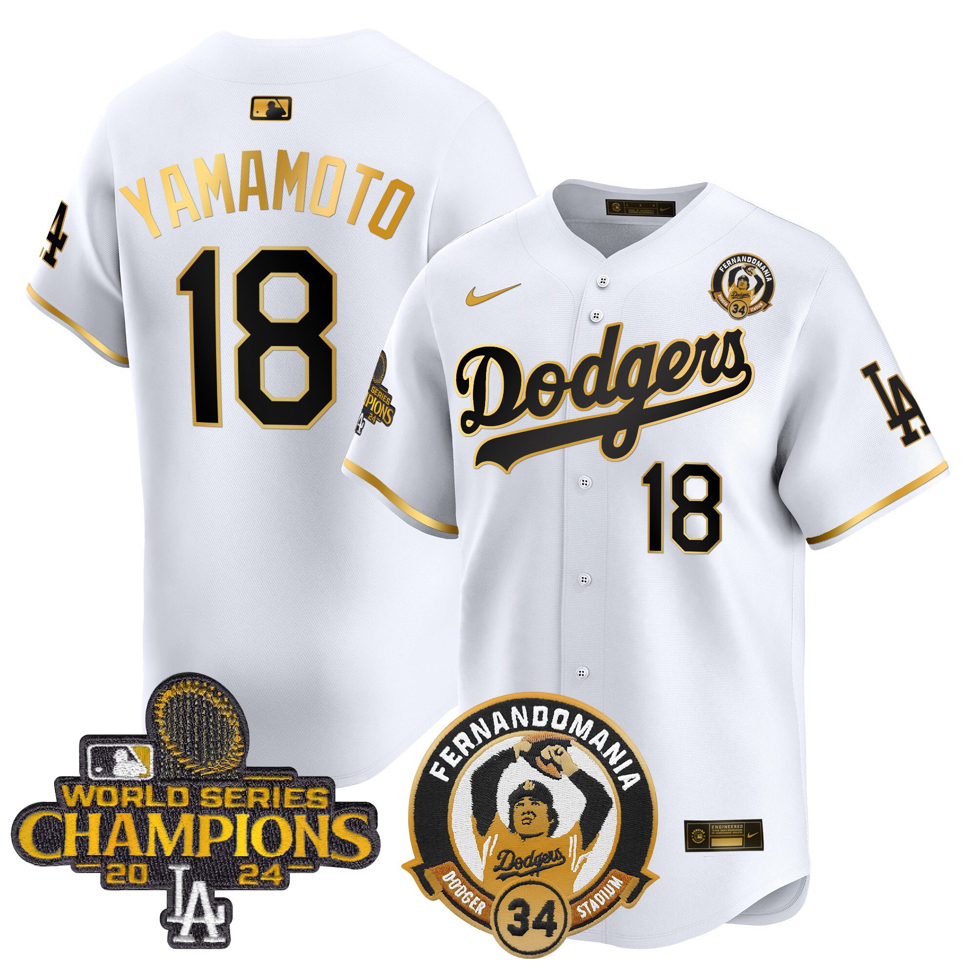 Men's Dodgers Fernando & 2024 World Series Champions Patch Vapor Premier Limited Jersey V2 - All Stitched