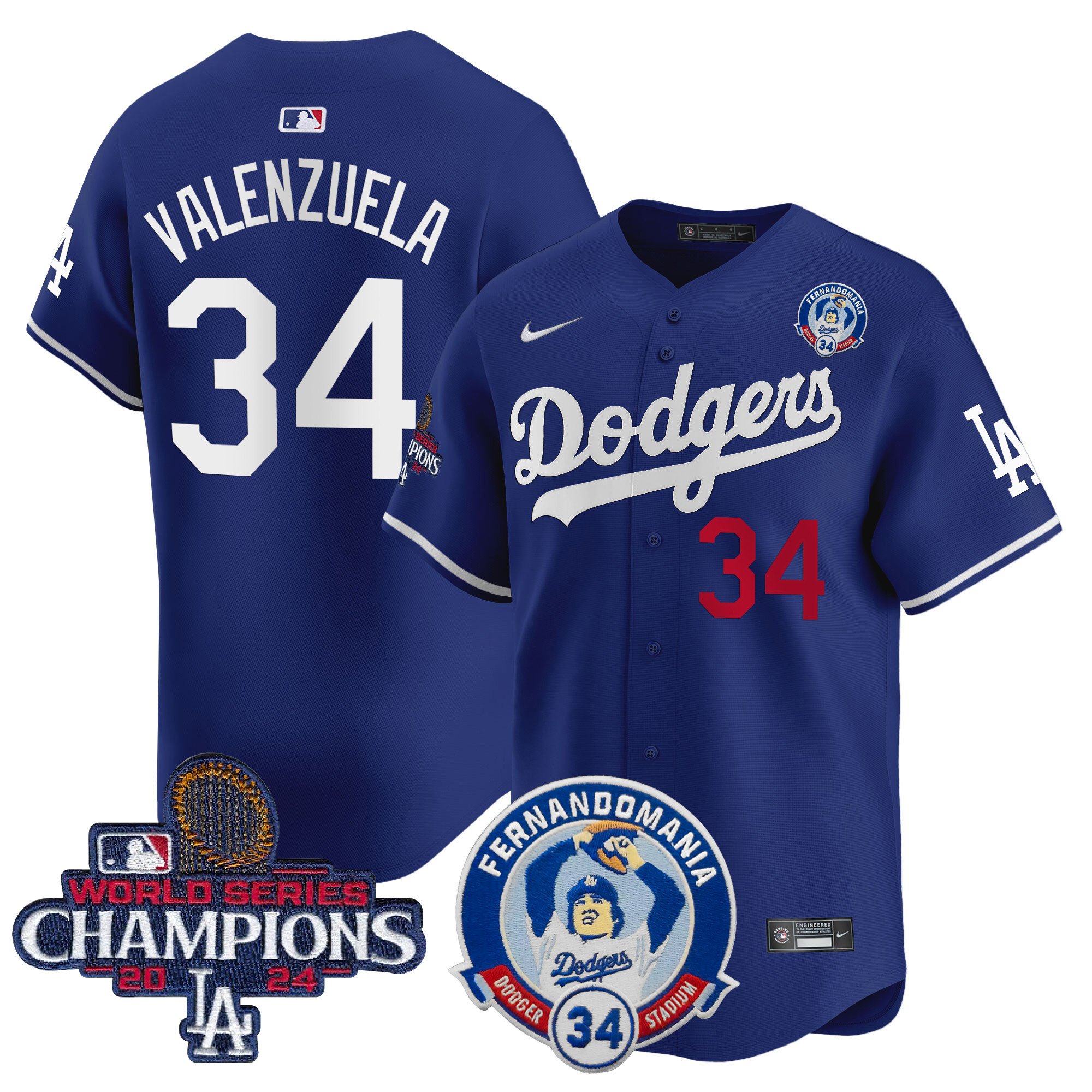 Men's Dodgers Fernando & 2024 World Series Champions Patch Vapor Premier Limited Jersey V2 - All Stitched