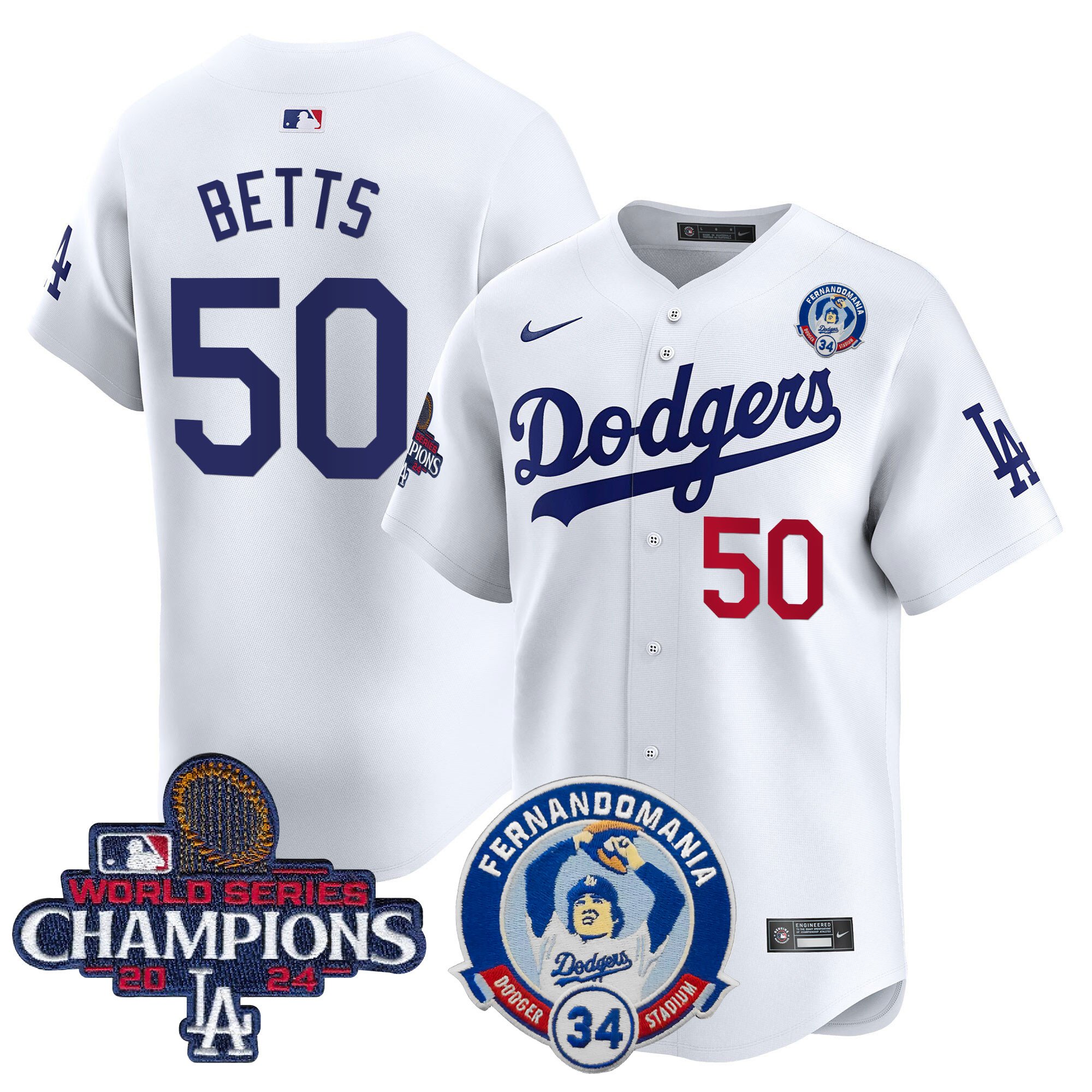 Men's Dodgers Fernando & 2024 World Series Champions Patch Vapor Premier Limited Jersey V2 - All Stitched