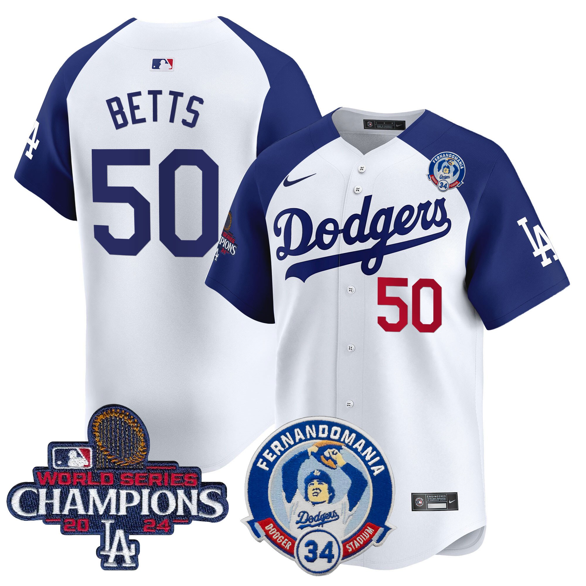 Men's Dodgers Fernando & 2024 World Series Champions Patch Vapor Premier Limited Jersey V2 - All Stitched