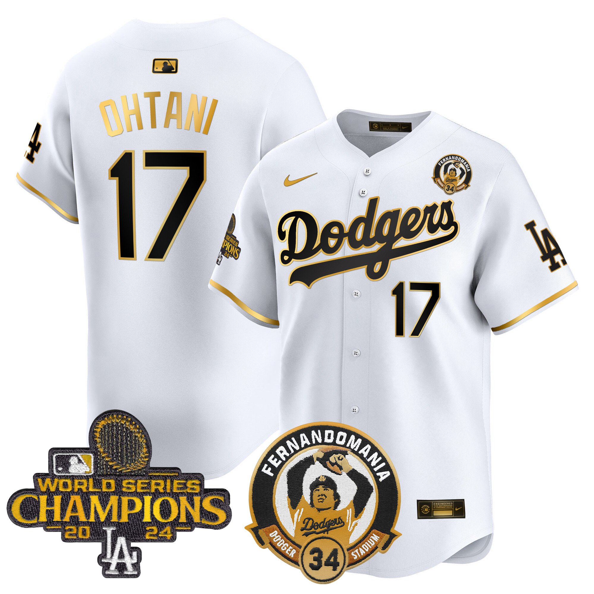 Men's Dodgers Fernando & 2024 World Series Champions Patch Vapor Premier Limited Jersey V2 - All Stitched