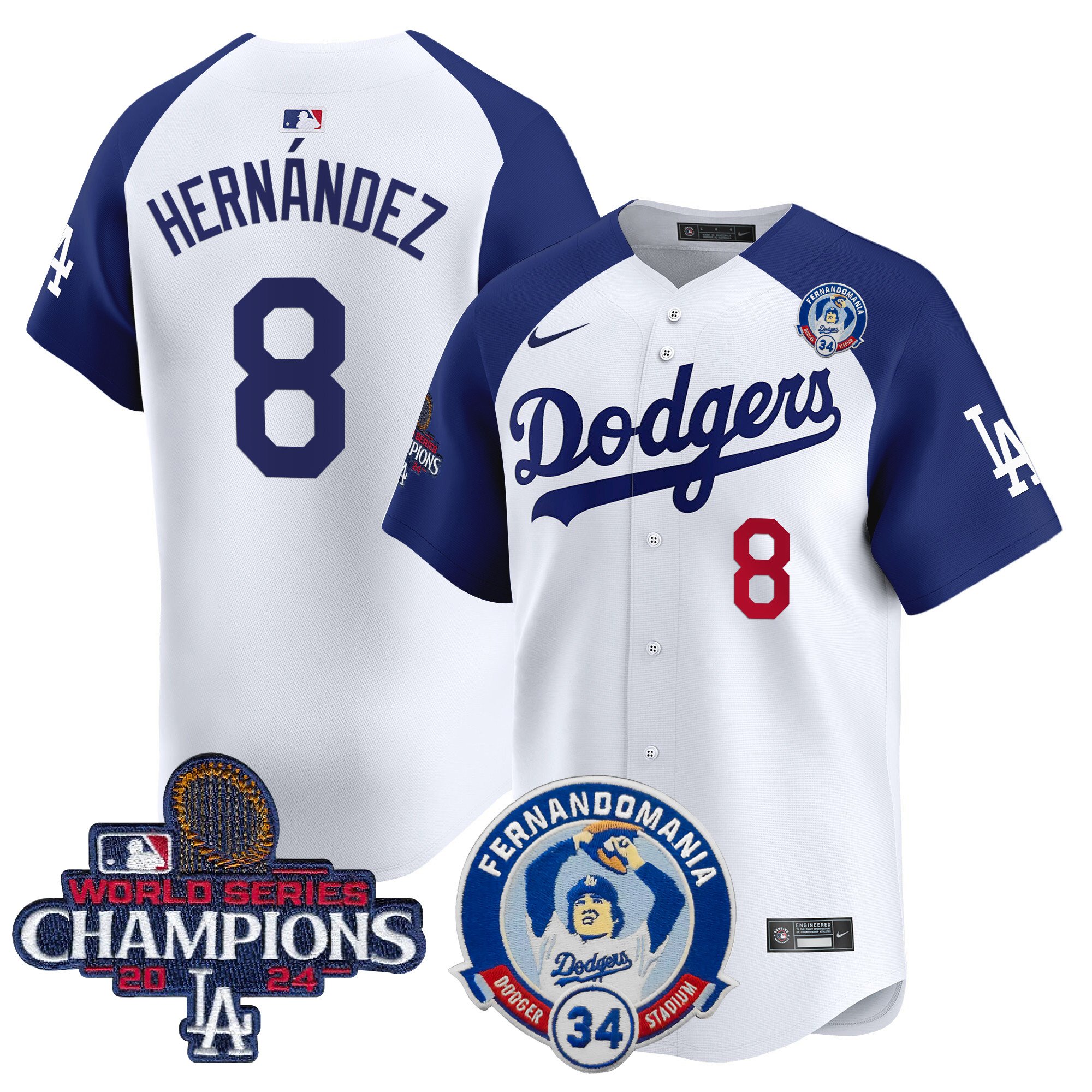 Men's Dodgers Fernando & 2024 World Series Champions Patch Vapor Premier Limited Jersey V2 - All Stitched