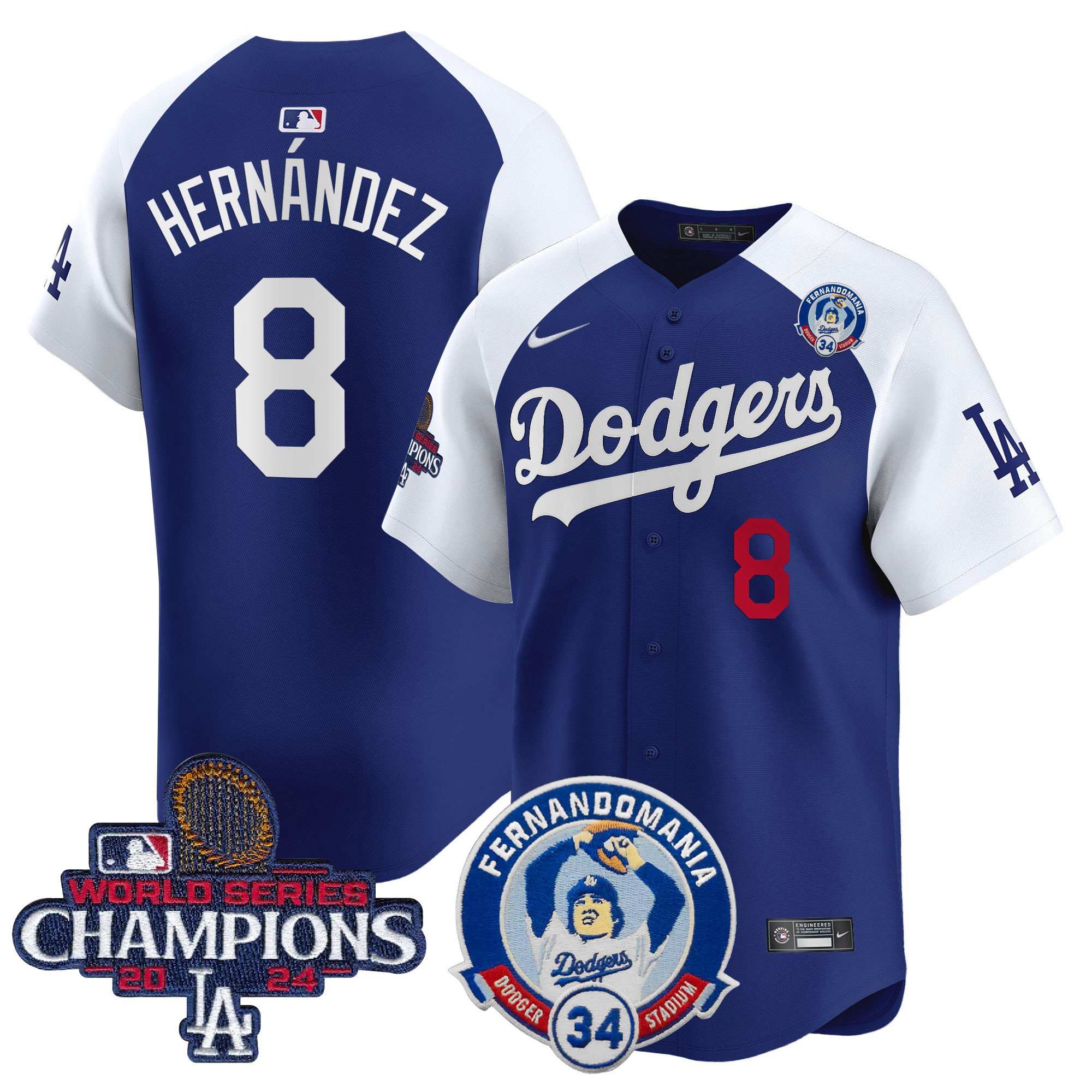 Men's Dodgers Fernando & 2024 World Series Champions Patch Vapor Premier Limited Jersey V2 - All Stitched