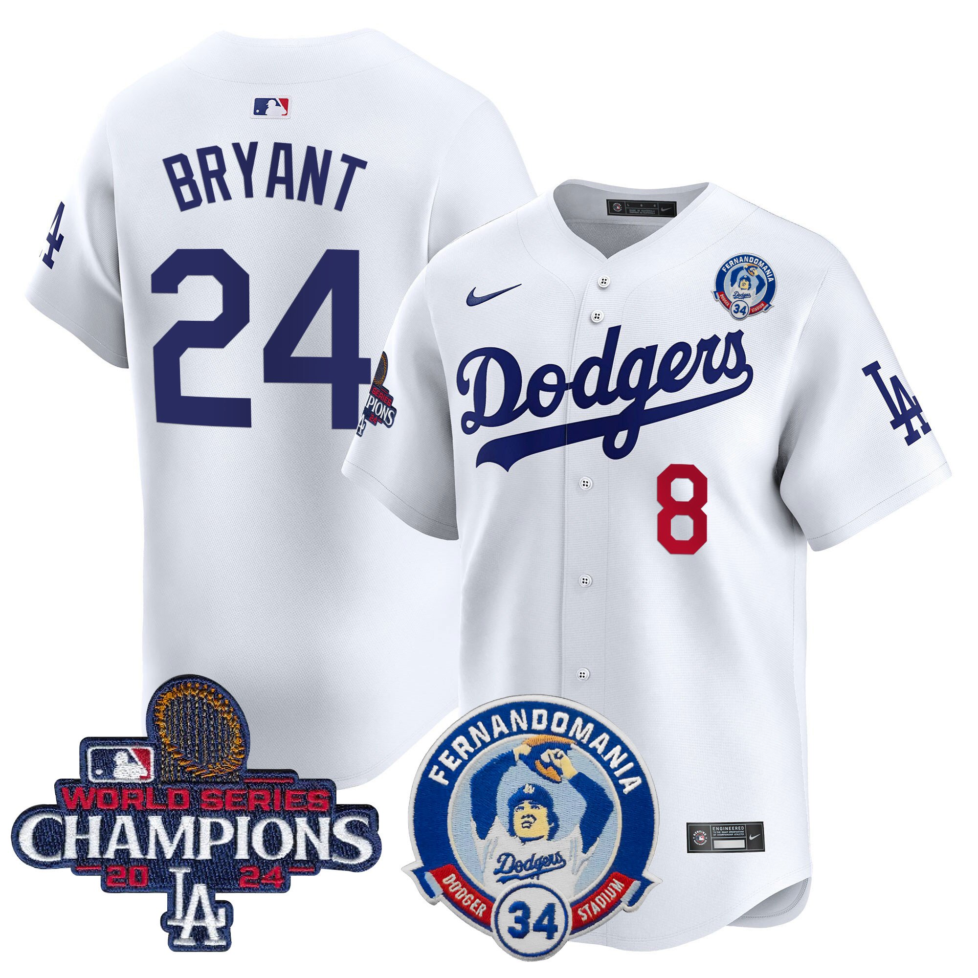 Men's Dodgers Fernando & 2024 World Series Champions Patch Vapor Premier Limited Jersey V2 - All Stitched