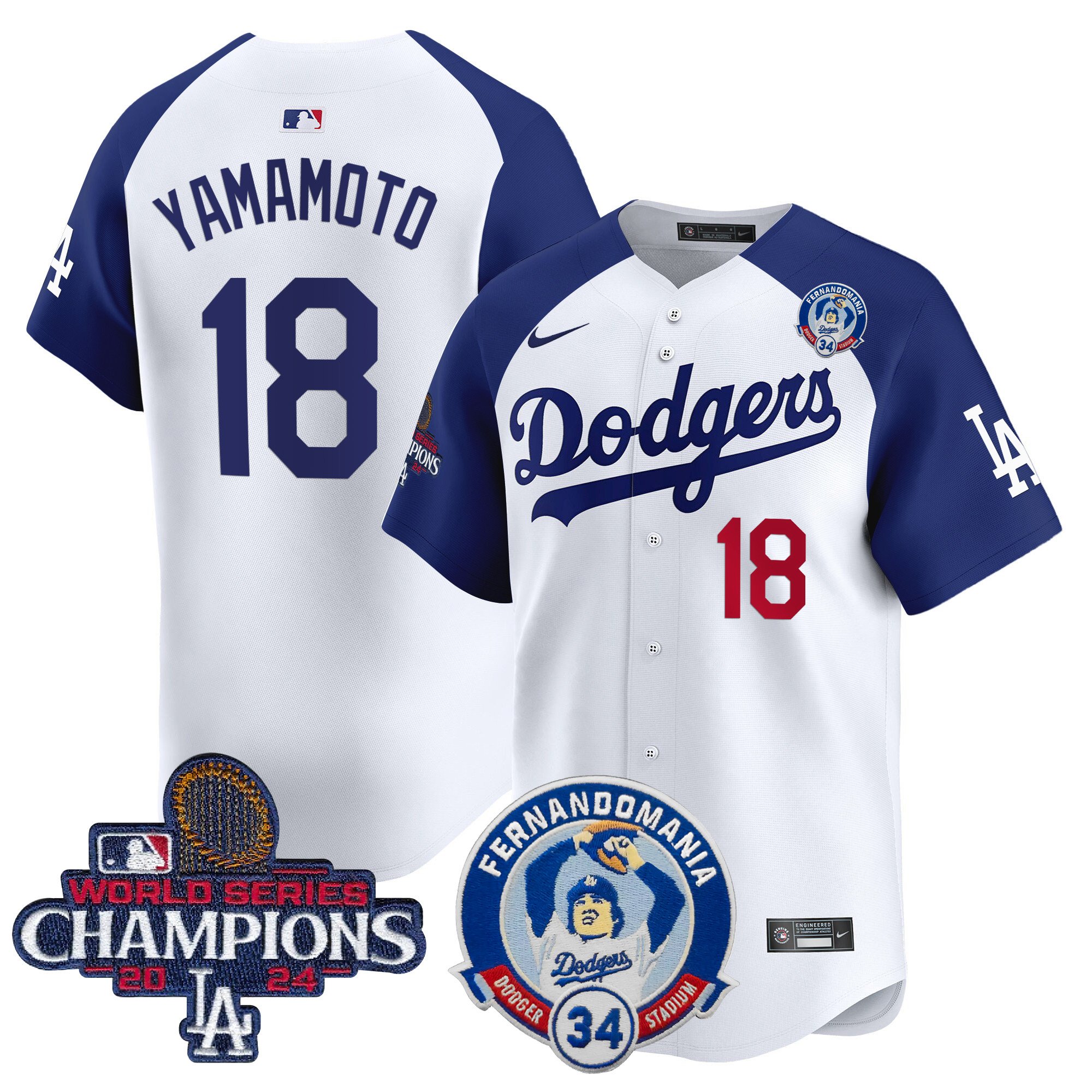 Men's Dodgers Fernando & 2024 World Series Champions Patch Vapor Premier Limited Jersey V2 - All Stitched