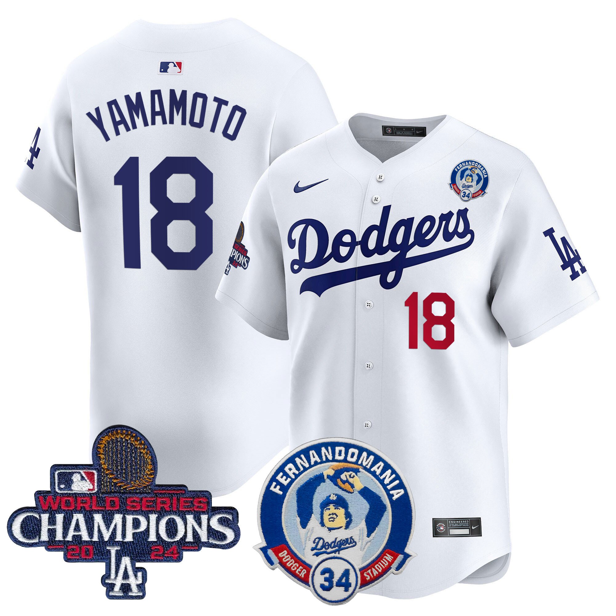 Men's Dodgers Fernando & 2024 World Series Champions Patch Vapor Premier Limited Jersey V2 - All Stitched