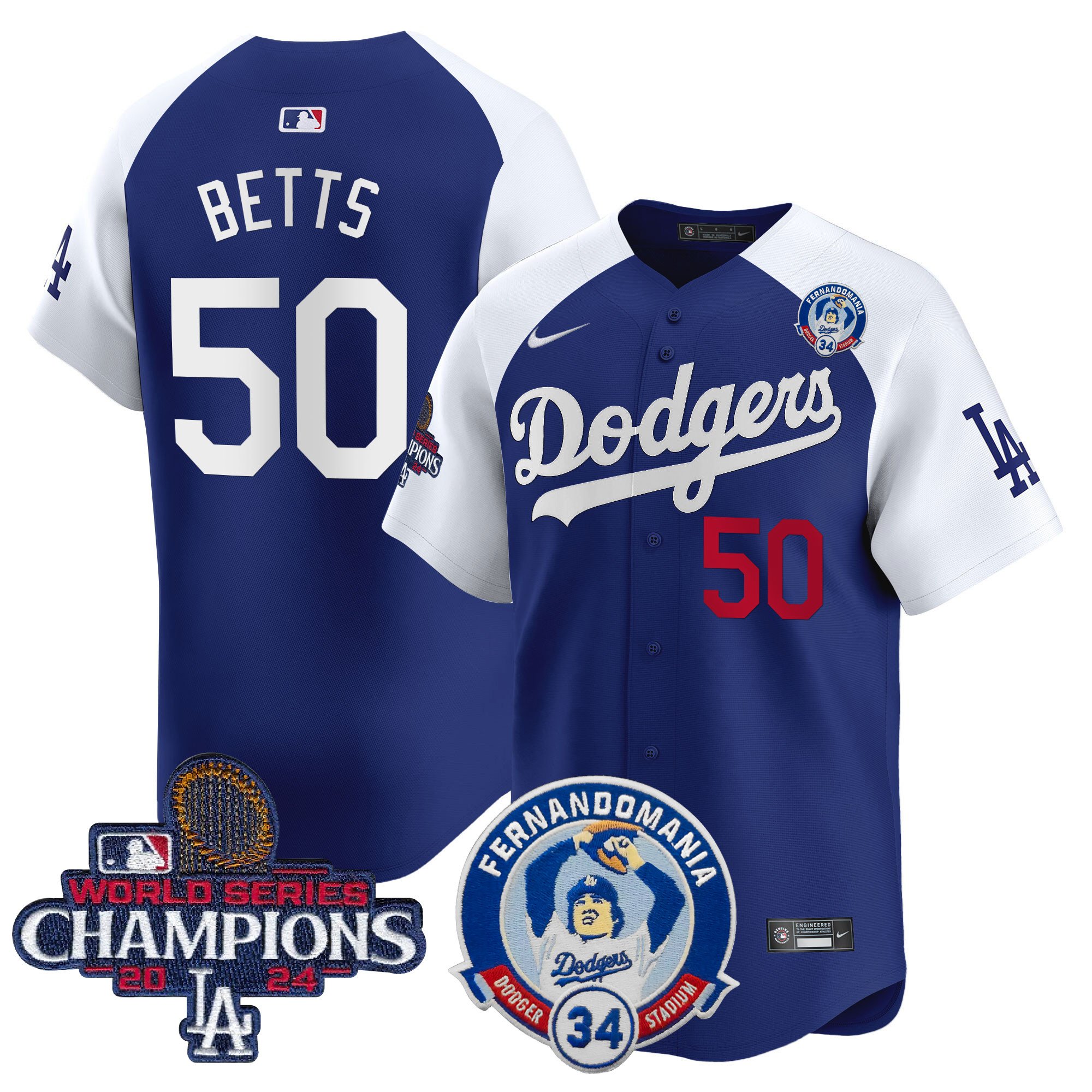 Men's Dodgers Fernando & 2024 World Series Champions Patch Vapor Premier Limited Jersey V2 - All Stitched