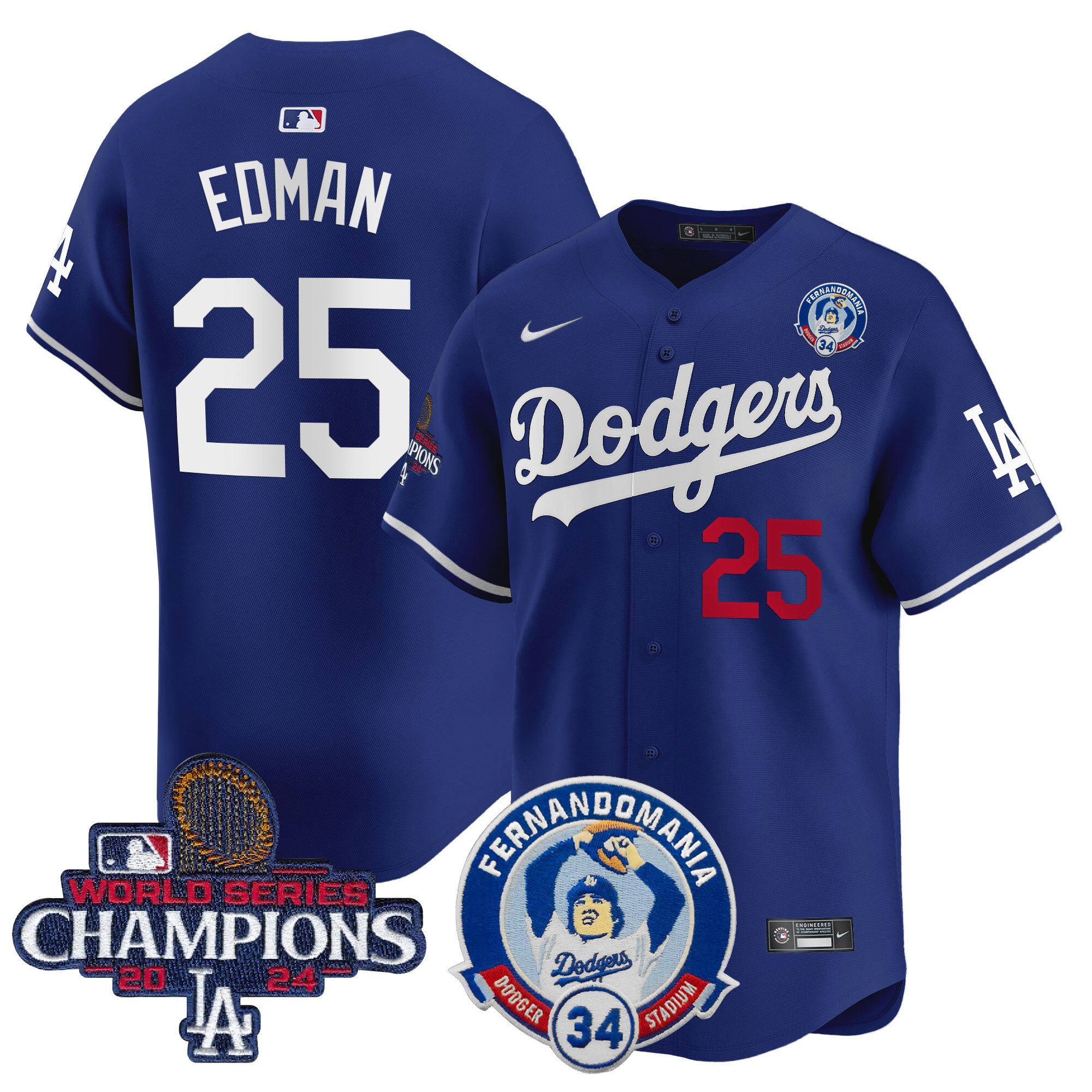 Men's Dodgers Fernando & 2024 World Series Champions Patch Vapor Premier Limited Jersey V2 - All Stitched