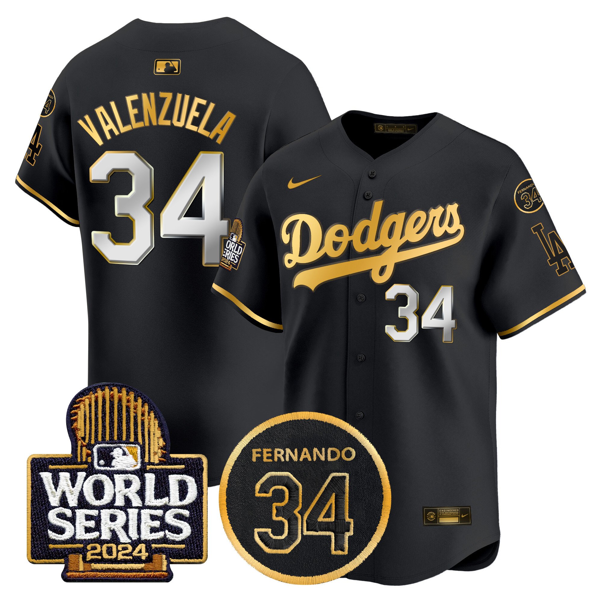 Men's Dodgers Fernando Memorial & 2024 World Series Patch Vapor Premier Limited Jersey - All Stitched