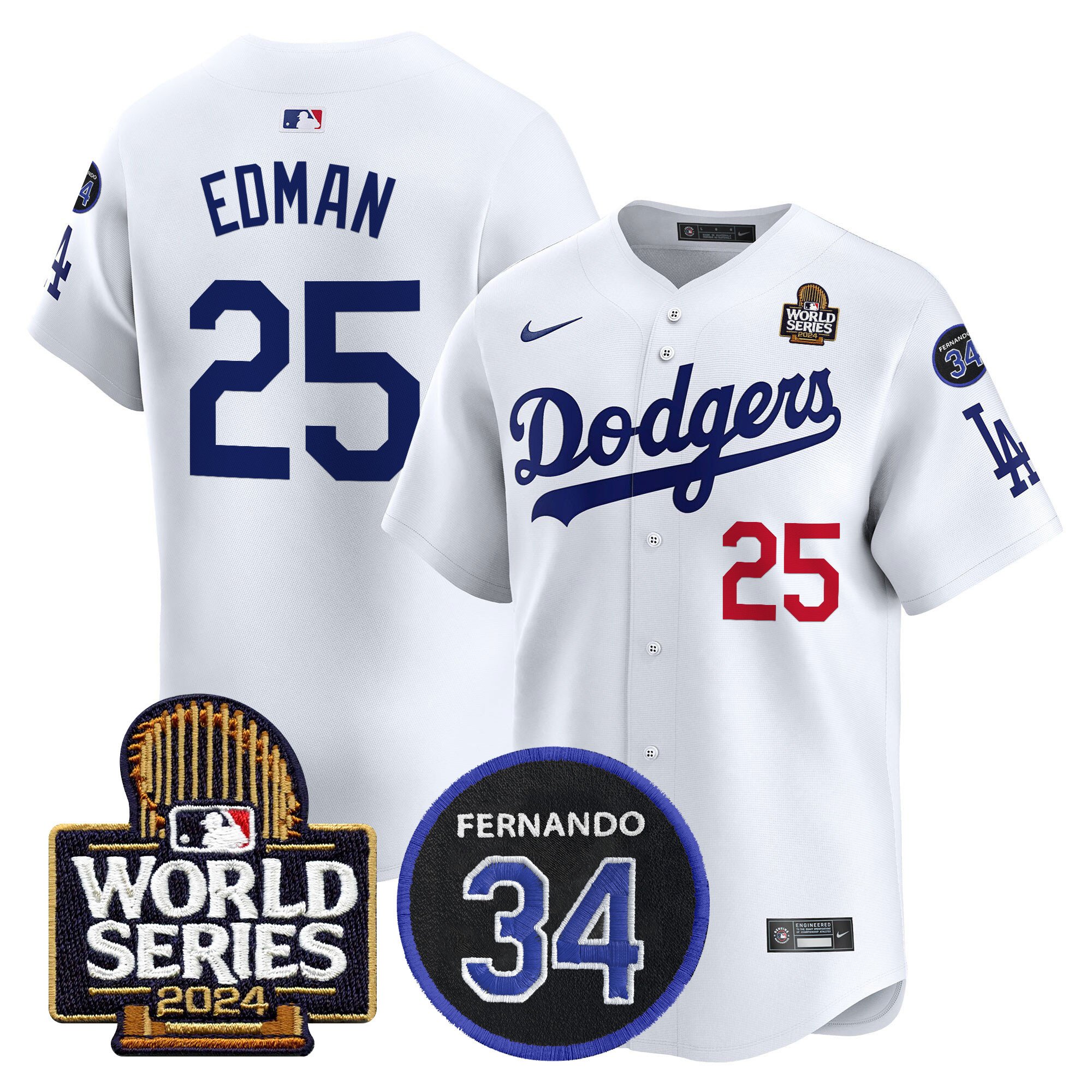 Men's Dodgers Fernando Memorial & 2024 World Series Patch Vapor Premier Limited Jersey V2 - All Stitched
