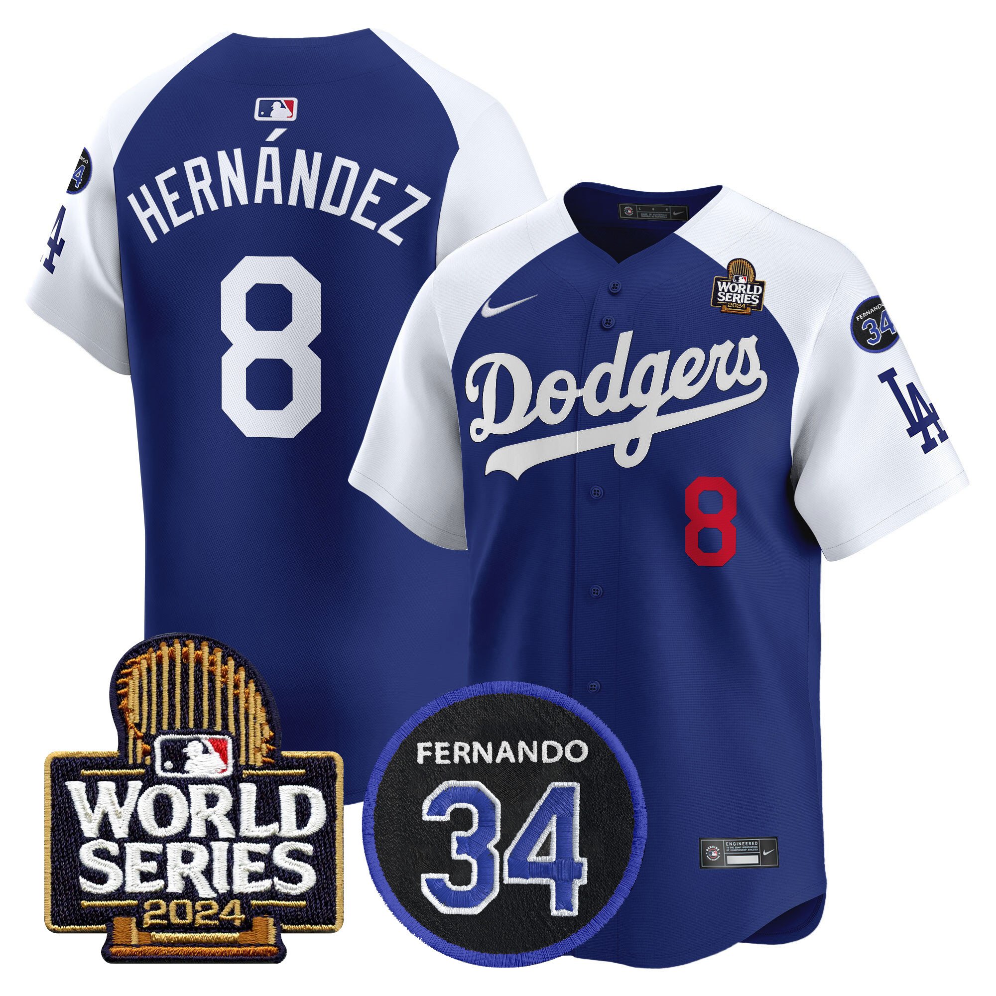 Men's Dodgers Fernando Memorial & 2024 World Series Patch Vapor Premier Limited Jersey V2 - All Stitched