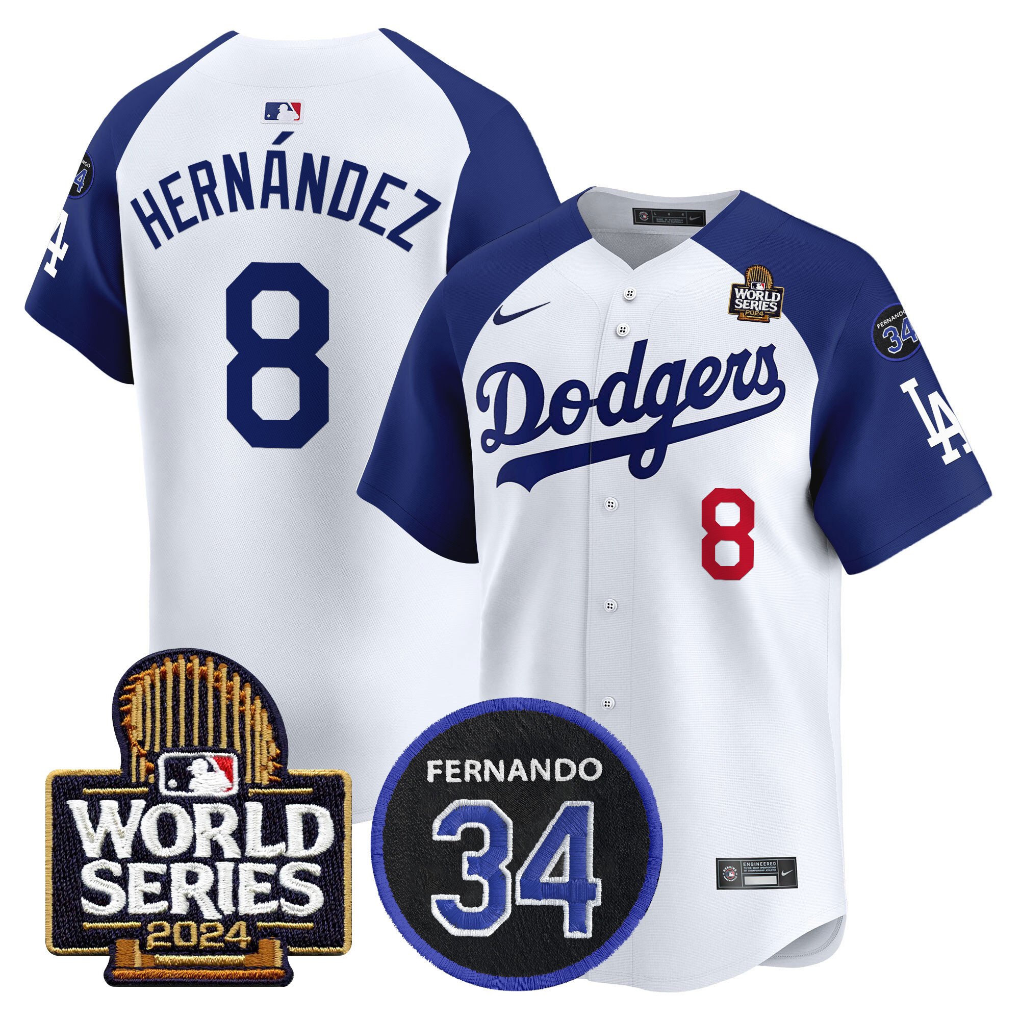 Men's Dodgers Fernando Memorial & 2024 World Series Patch Vapor Premier Limited Jersey V2 - All Stitched