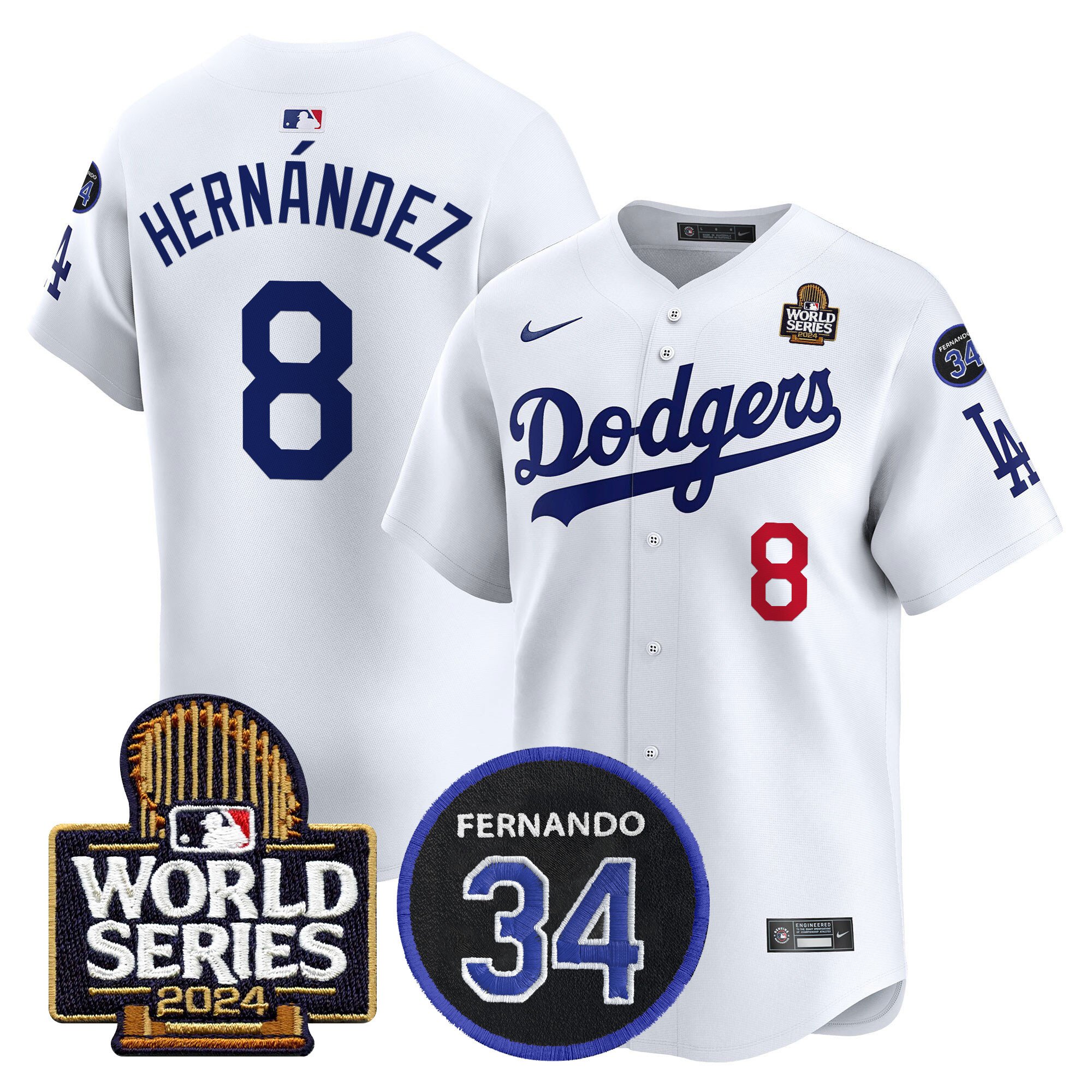 Men's Dodgers Fernando Memorial & 2024 World Series Patch Vapor Premier Limited Jersey V2 - All Stitched