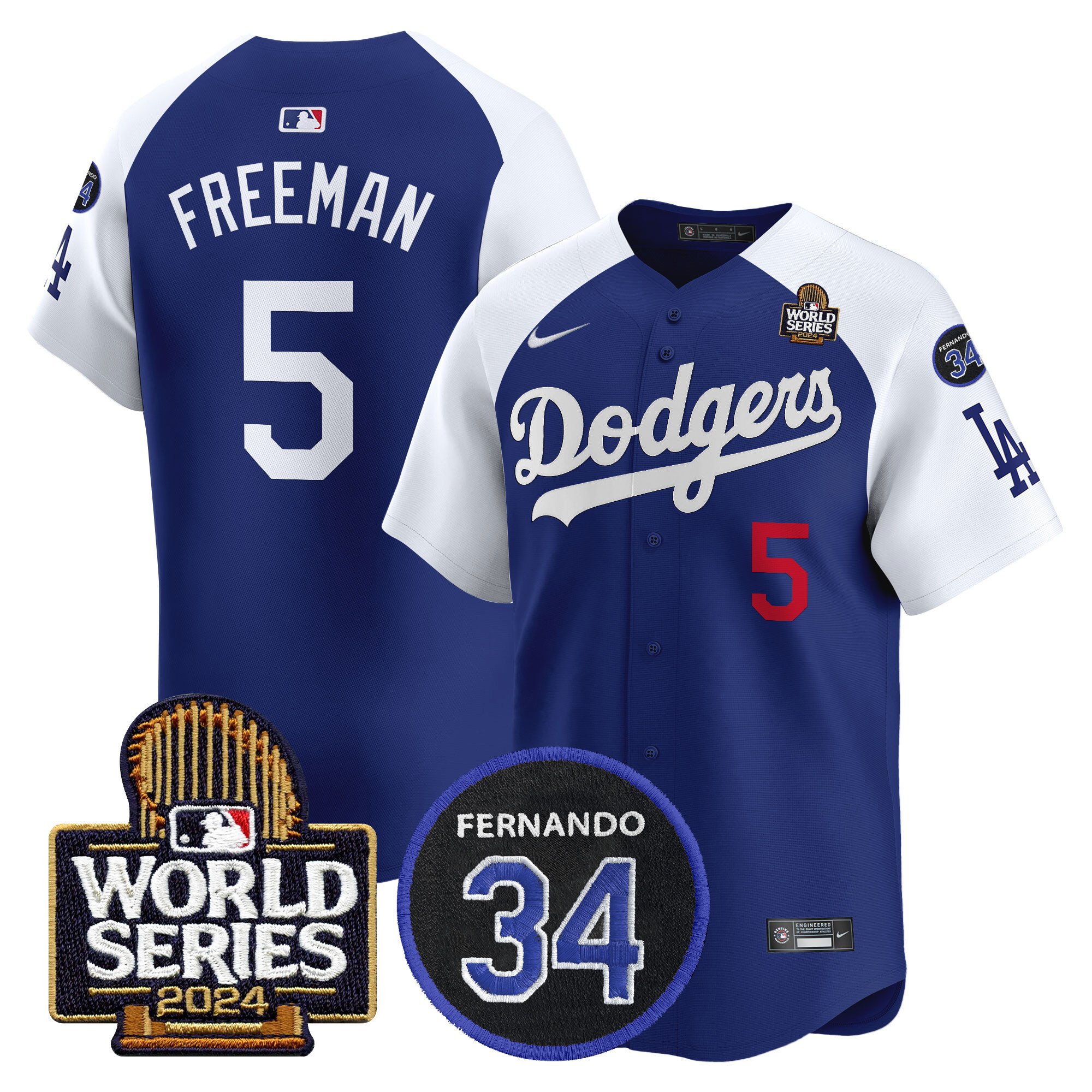 Men's Dodgers Fernando Memorial & 2024 World Series Patch Vapor Premier Limited Jersey V2 - All Stitched