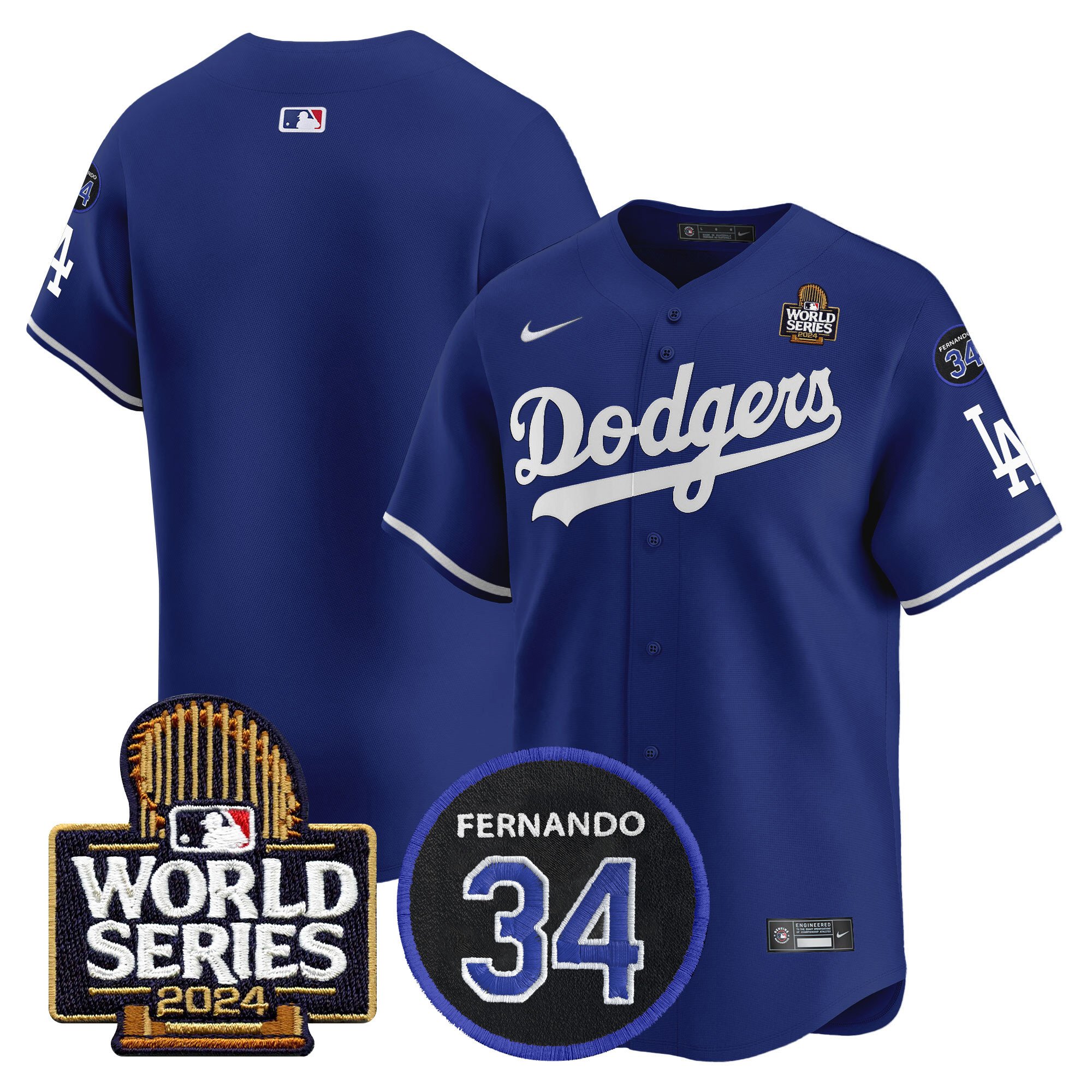 Men's Dodgers Fernando Memorial & 2024 World Series Patch Vapor Premier Limited Jersey V2 - All Stitched
