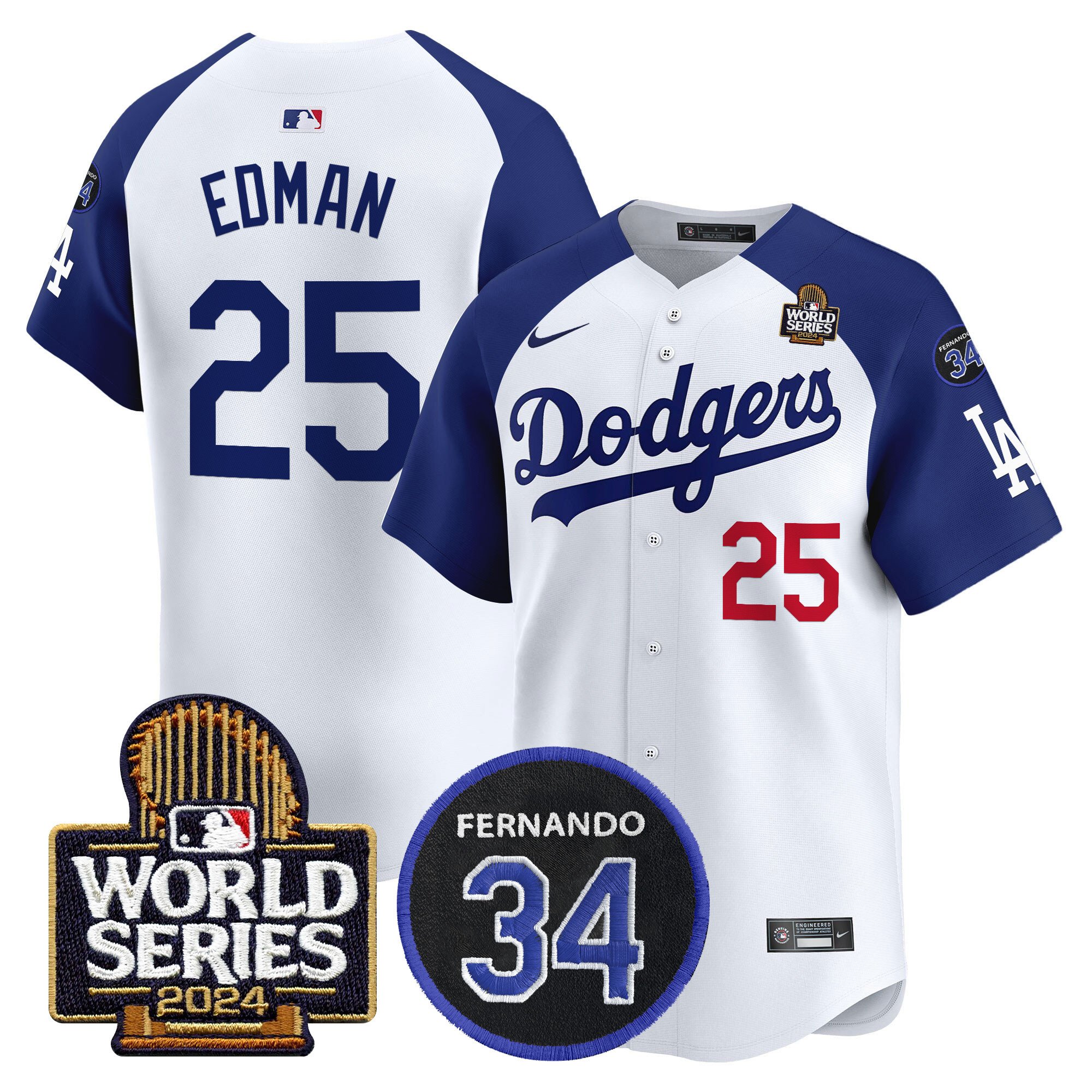 Men's Dodgers Fernando Memorial & 2024 World Series Patch Vapor Premier Limited Jersey V2 - All Stitched