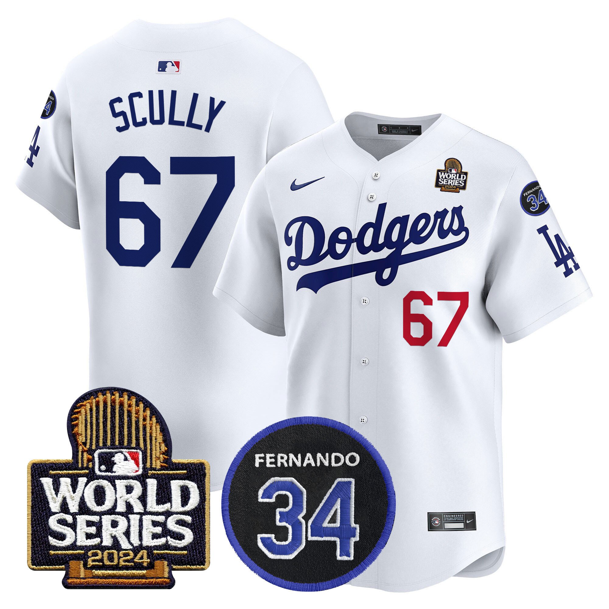 Men's Dodgers Fernando Memorial & 2024 World Series Patch Vapor Premier Limited Jersey V2 - All Stitched