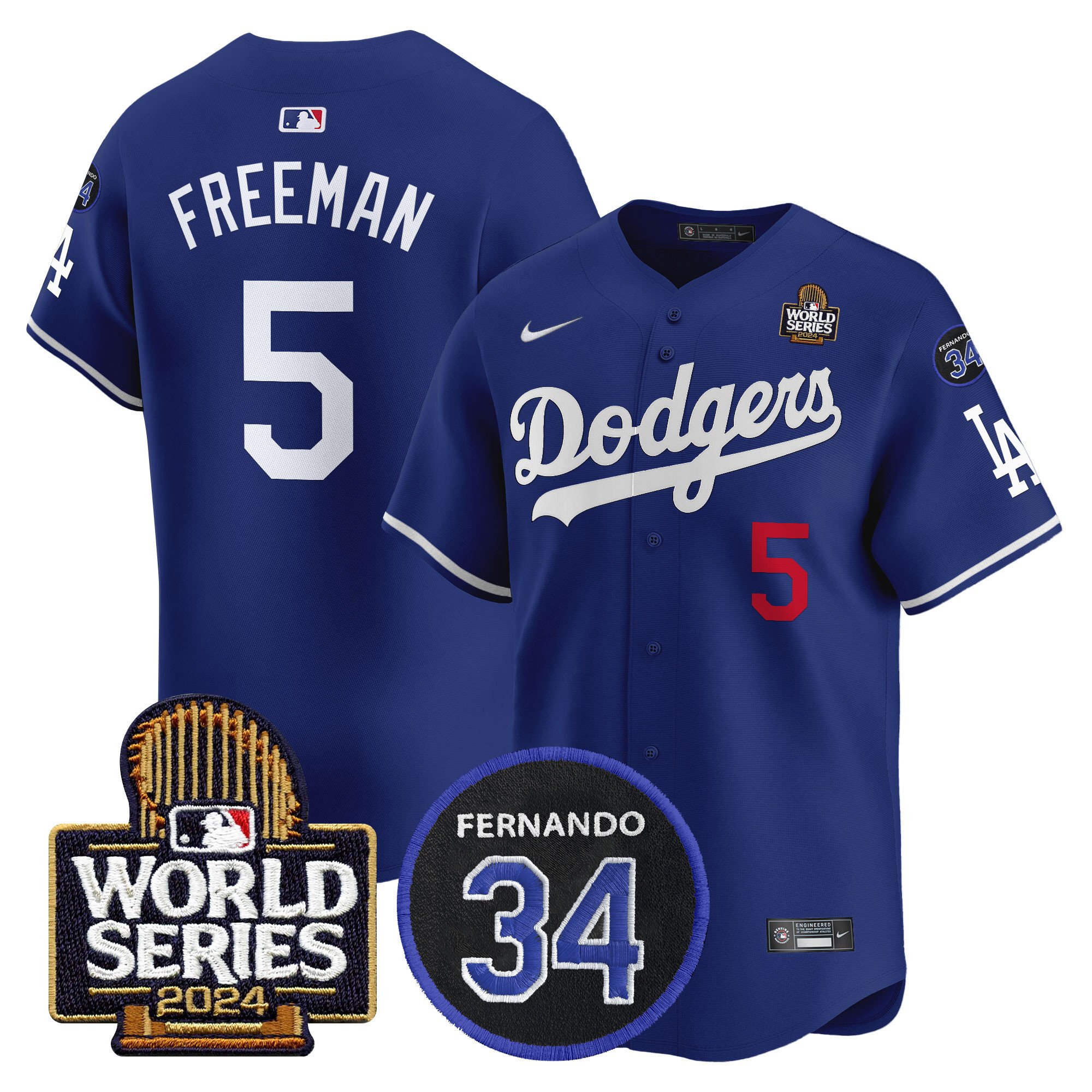 Men's Dodgers Fernando Memorial & 2024 World Series Patch Vapor Premier Limited Jersey V2 - All Stitched