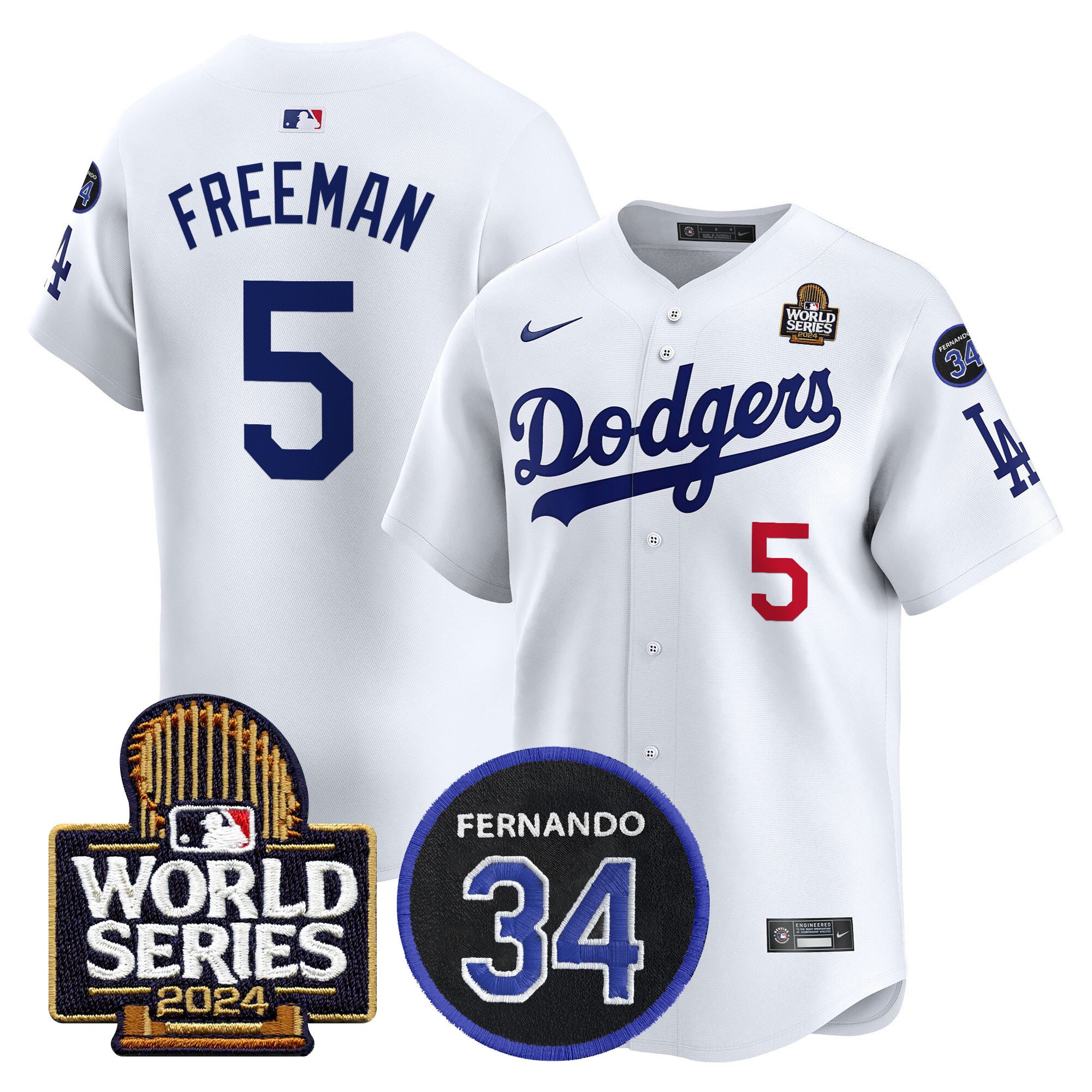 Men's Dodgers Fernando Memorial & 2024 World Series Patch Vapor Premier Limited Jersey V2 - All Stitched