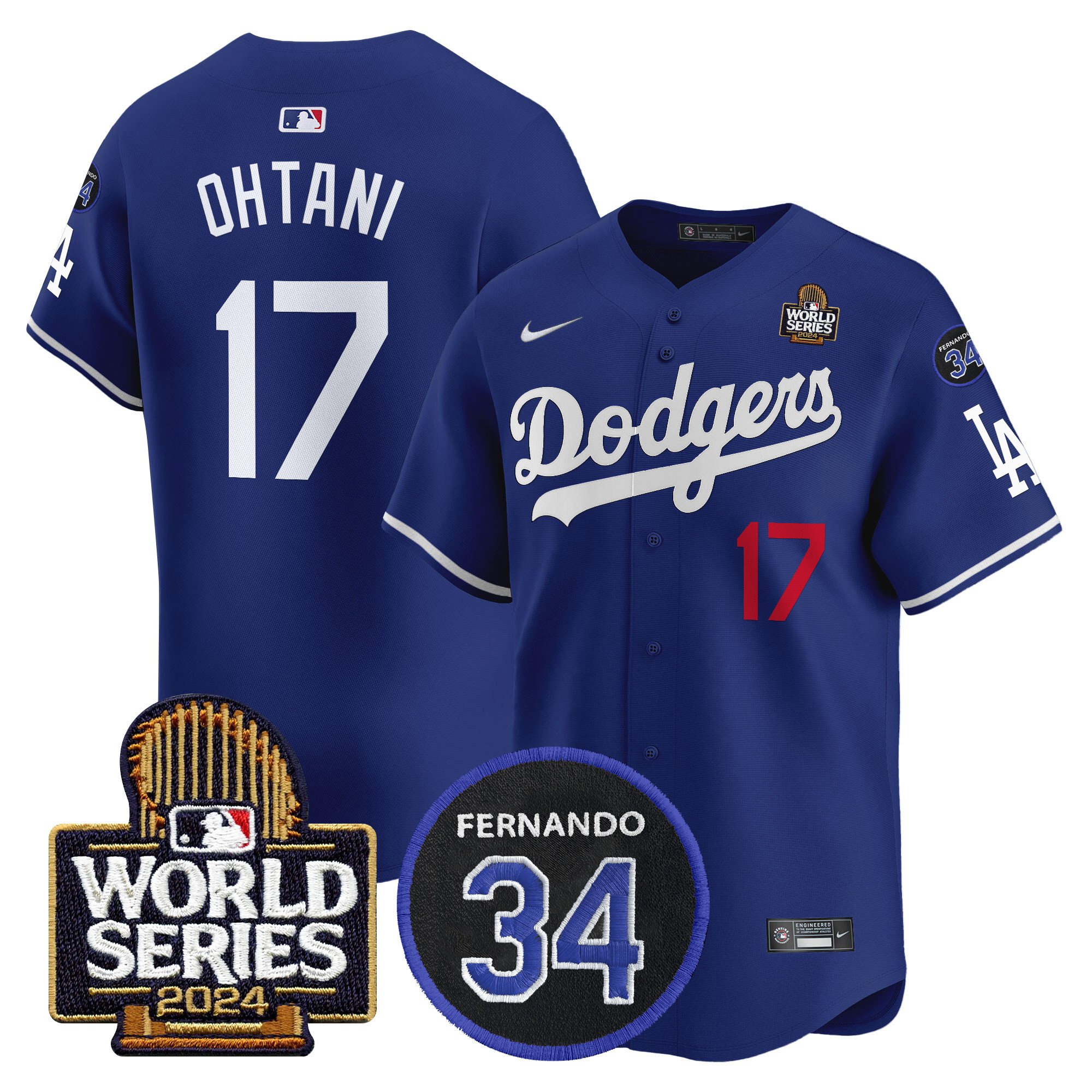 Men's Dodgers Fernando Memorial & 2024 World Series Patch Vapor Premier Limited Jersey V2 - All Stitched