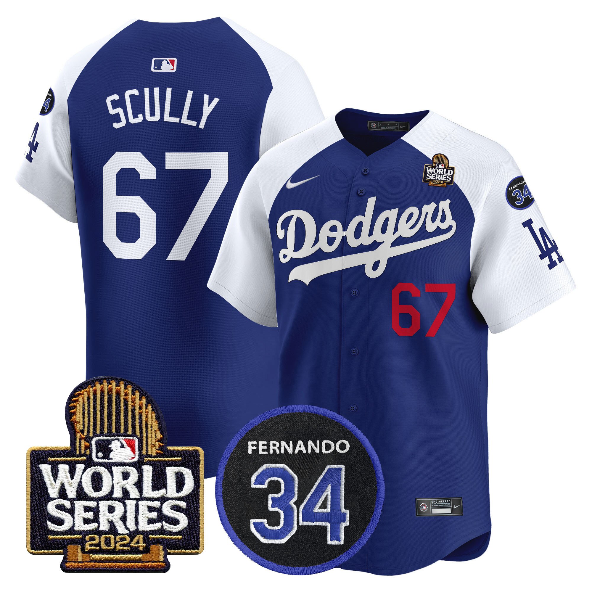 Men's Dodgers Fernando Memorial & 2024 World Series Patch Vapor Premier Limited Jersey V2 - All Stitched