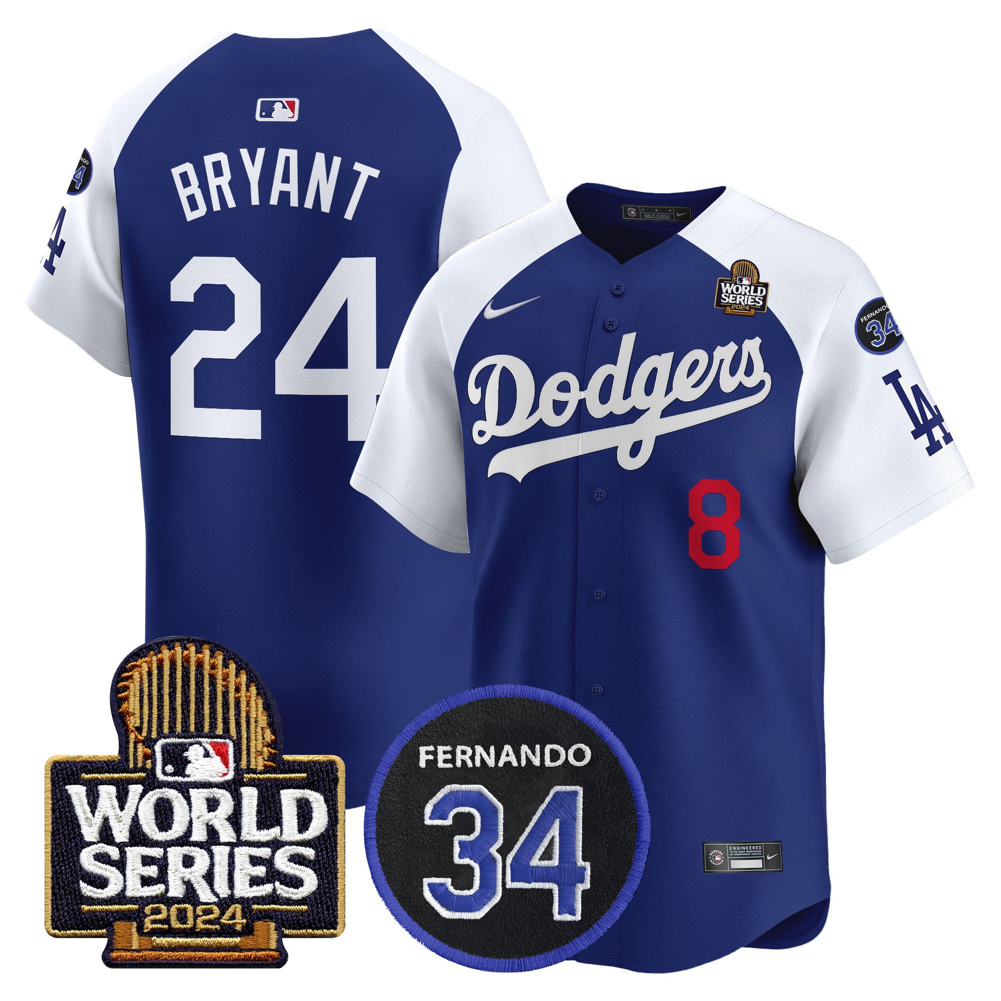 Men's Dodgers Fernando Memorial & 2024 World Series Patch Vapor Premier Limited Jersey V2 - All Stitched
