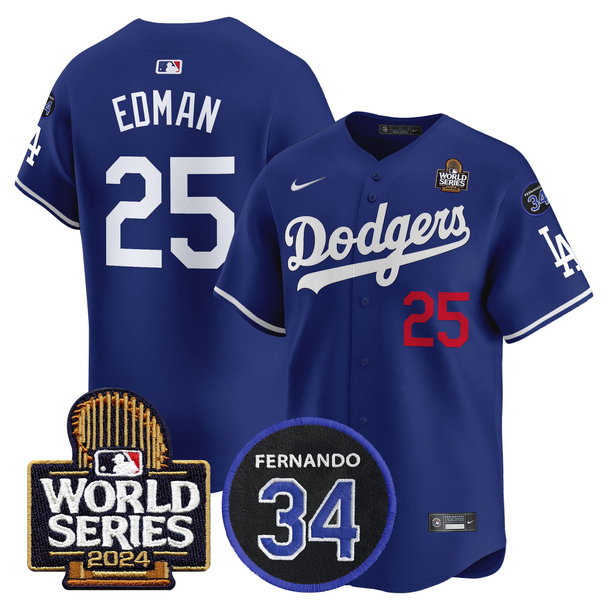 Men's Dodgers Fernando Memorial & 2024 World Series Patch Vapor Premier Limited Jersey V2 - All Stitched