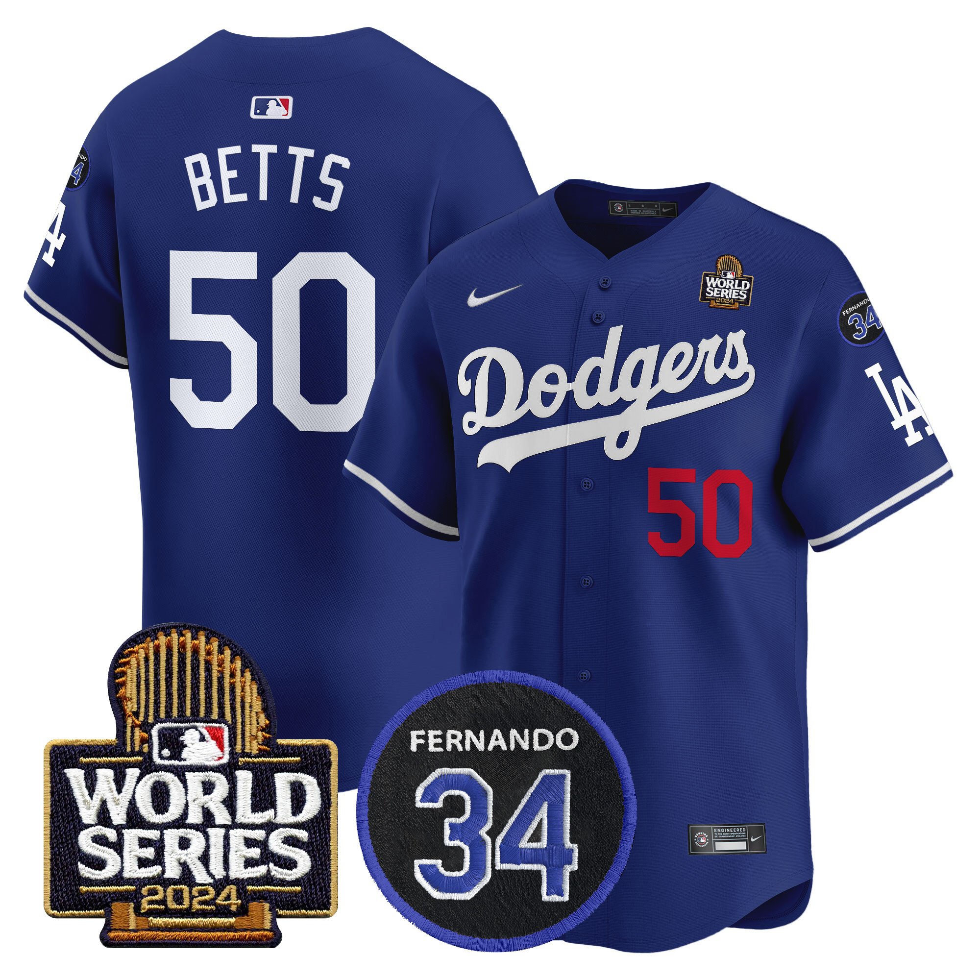 Men's Dodgers Fernando Memorial & 2024 World Series Patch Vapor Premier Limited Jersey V2 - All Stitched