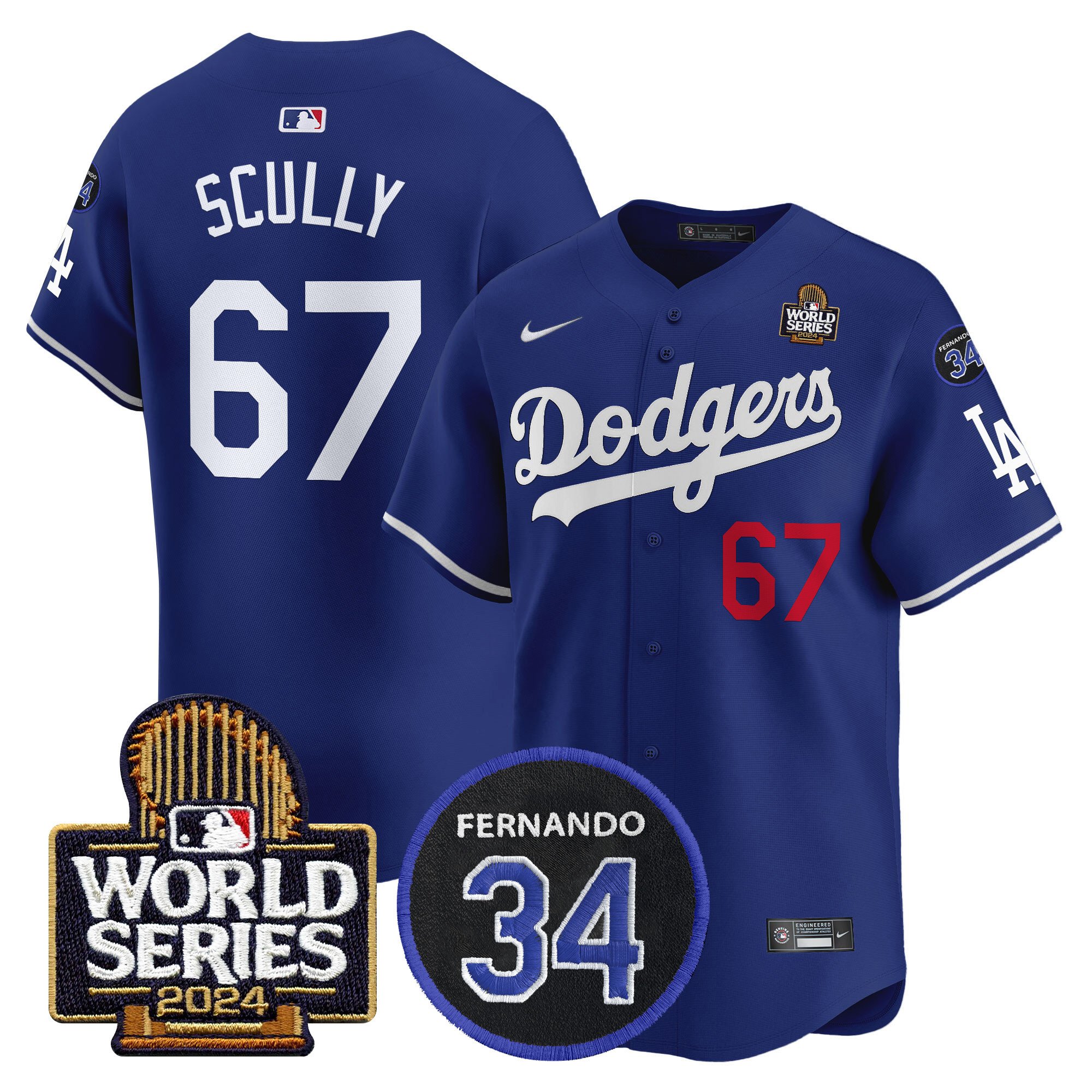 Men's Dodgers Fernando Memorial & 2024 World Series Patch Vapor Premier Limited Jersey V2 - All Stitched