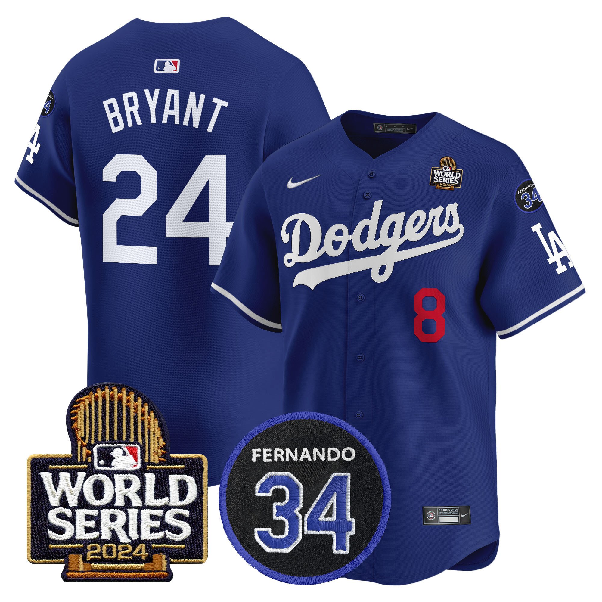 Men's Dodgers Fernando Memorial & 2024 World Series Patch Vapor Premier Limited Jersey V2 - All Stitched