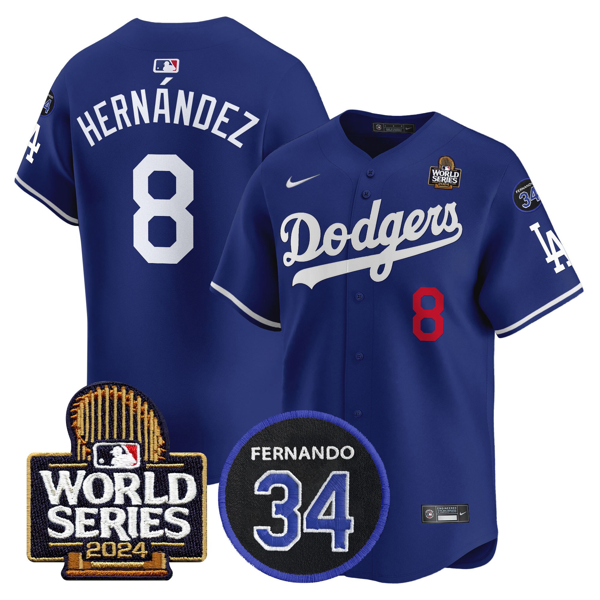 Men's Dodgers Fernando Memorial & 2024 World Series Patch Vapor Premier Limited Jersey V2 - All Stitched