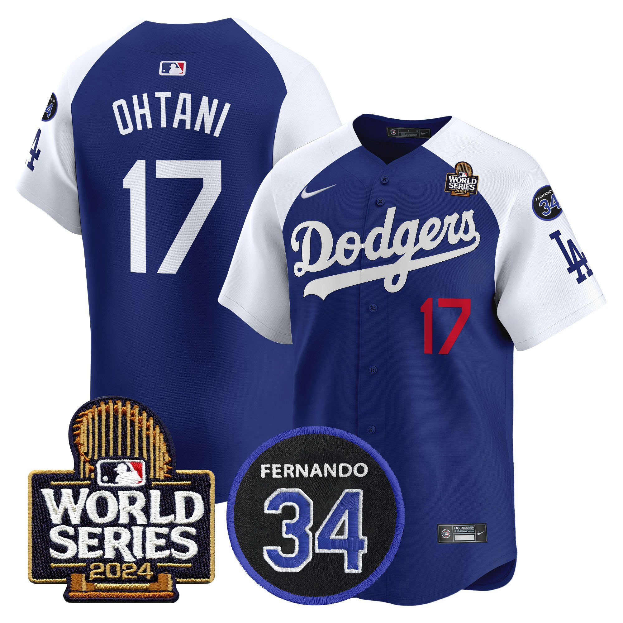 Men's Dodgers Fernando Memorial & 2024 World Series Patch Vapor Premier Limited Jersey V2 - All Stitched