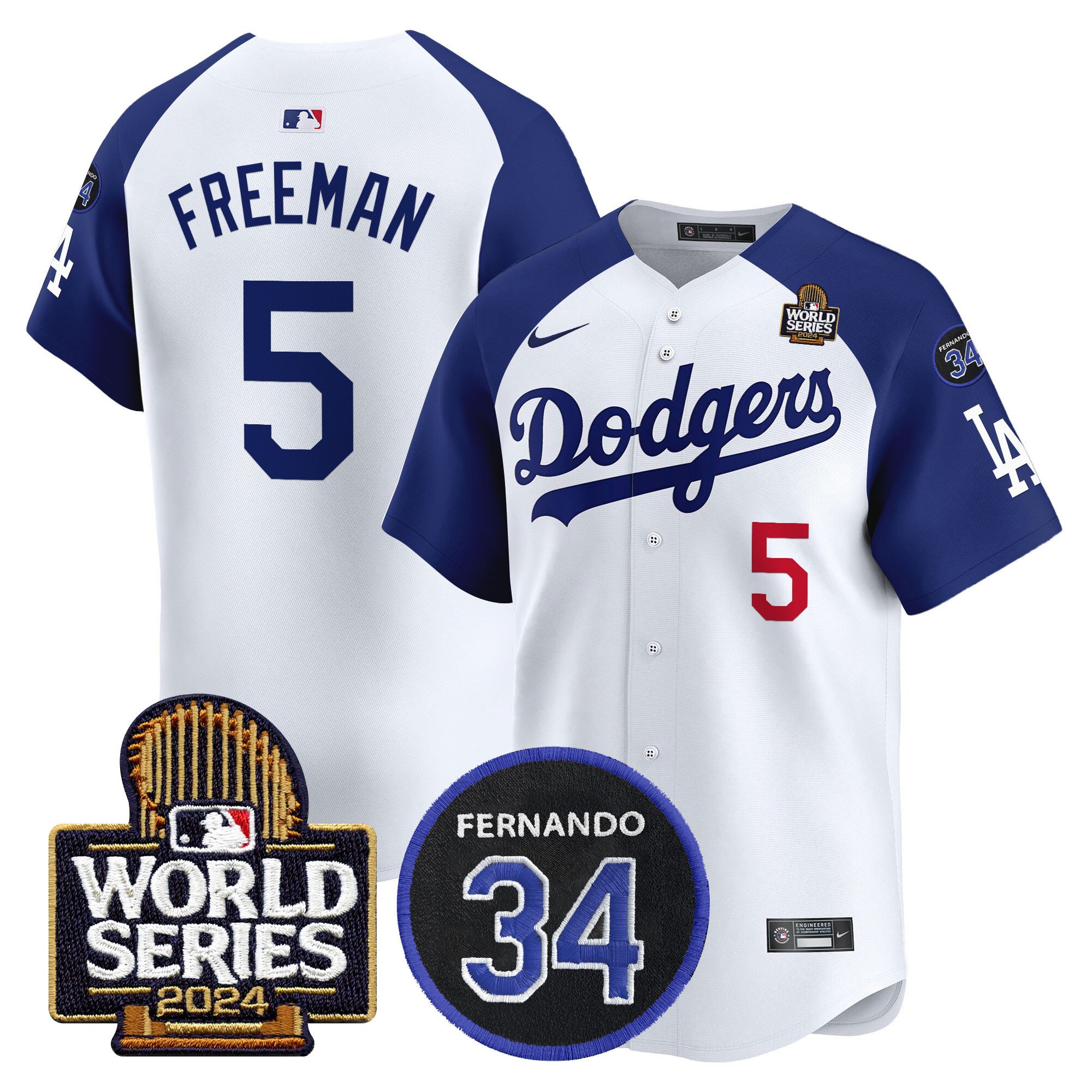 Men's Dodgers Fernando Memorial & 2024 World Series Patch Vapor Premier Limited Jersey V2 - All Stitched
