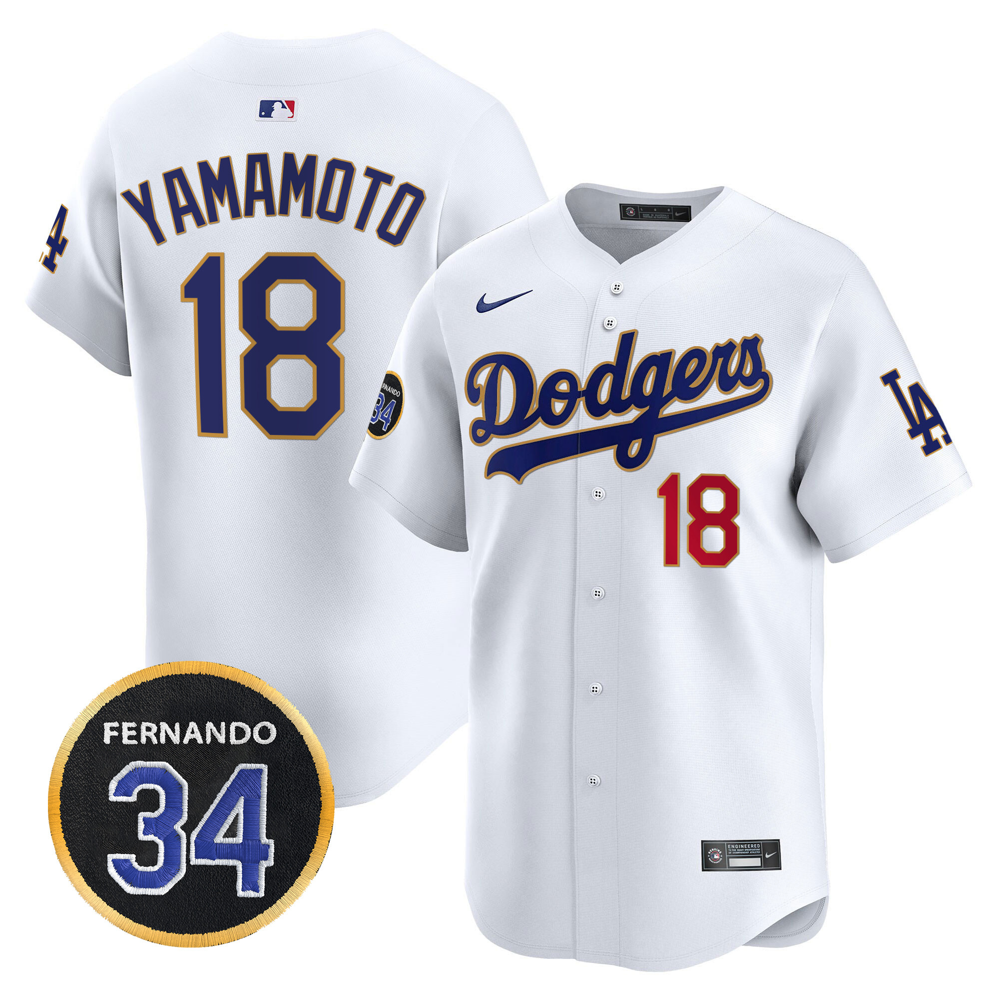 Men's Dodgers Fernando Valenzuela Memorial Patch Vapor Premier Limited Jersey - All Stitched