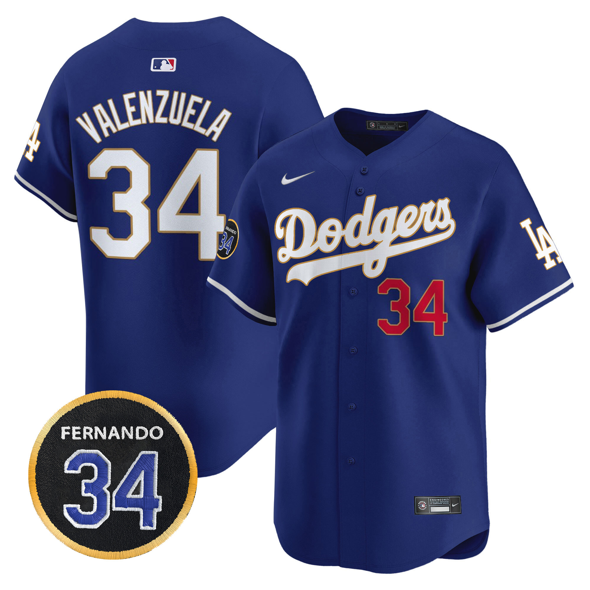 Men's Dodgers Fernando Valenzuela Memorial Patch Vapor Premier Limited Jersey - All Stitched