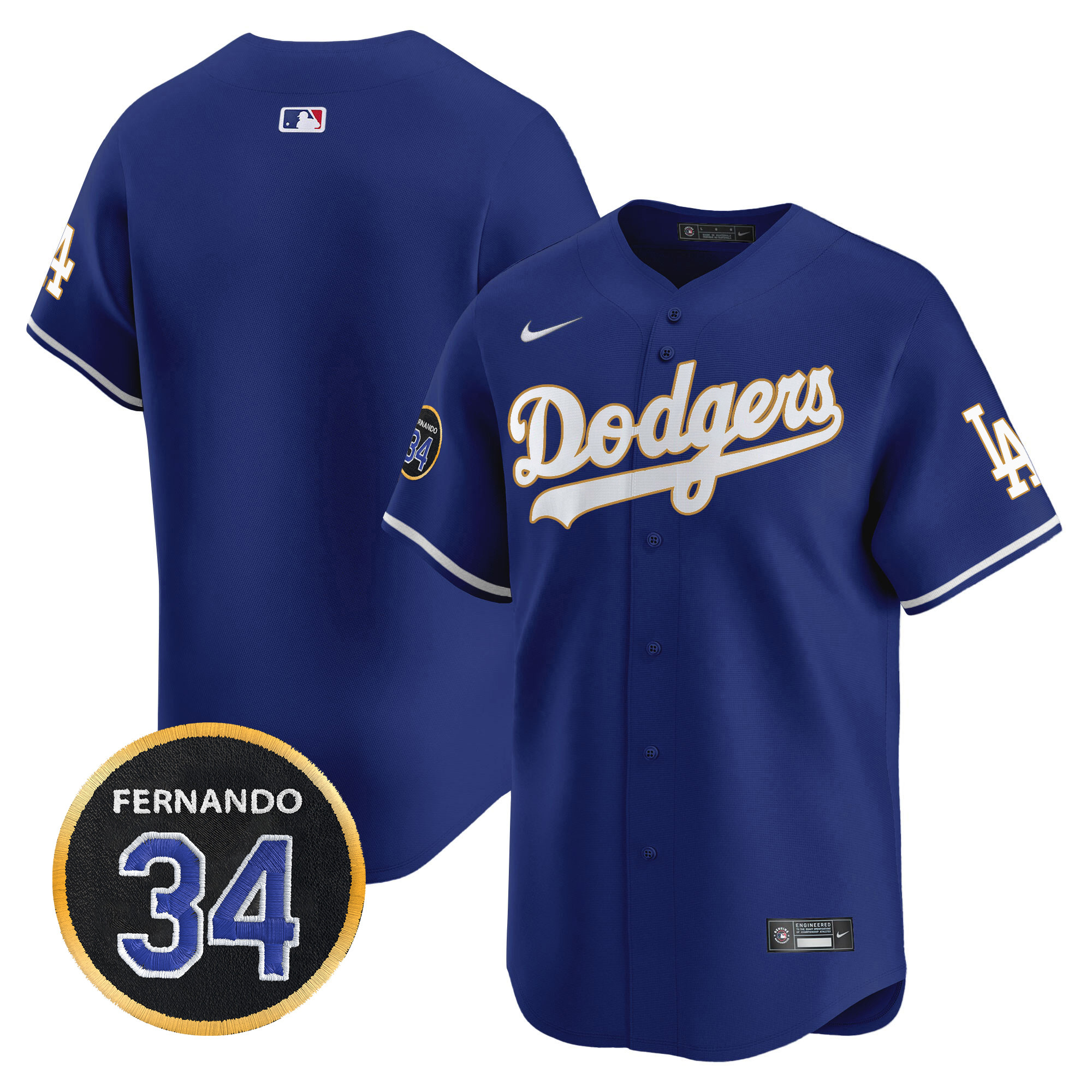 Men's Dodgers Fernando Valenzuela Memorial Patch Vapor Premier Limited Jersey - All Stitched
