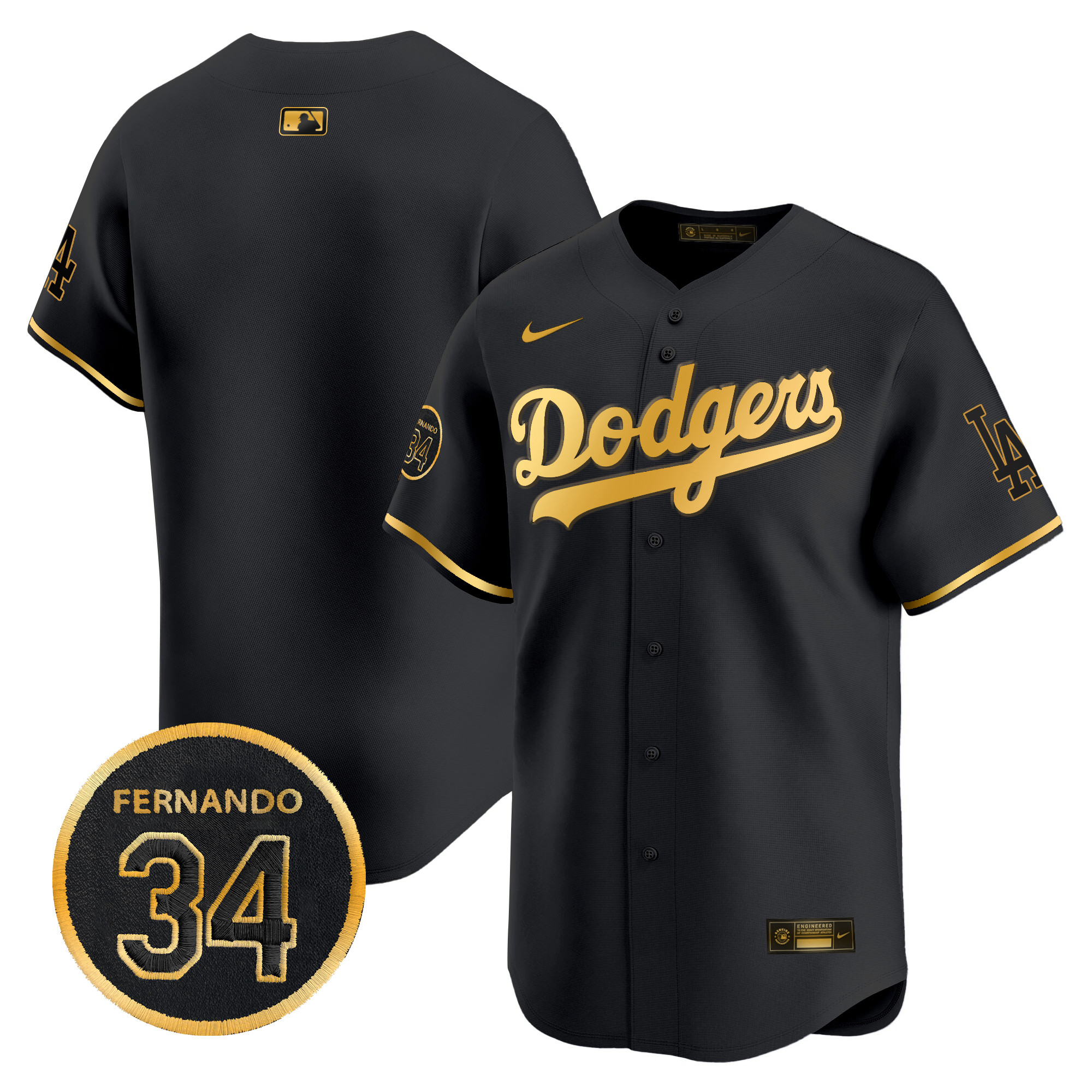 Men's Dodgers Fernando Valenzuela Memorial Patch Vapor Premier Limited Jersey - All Stitched